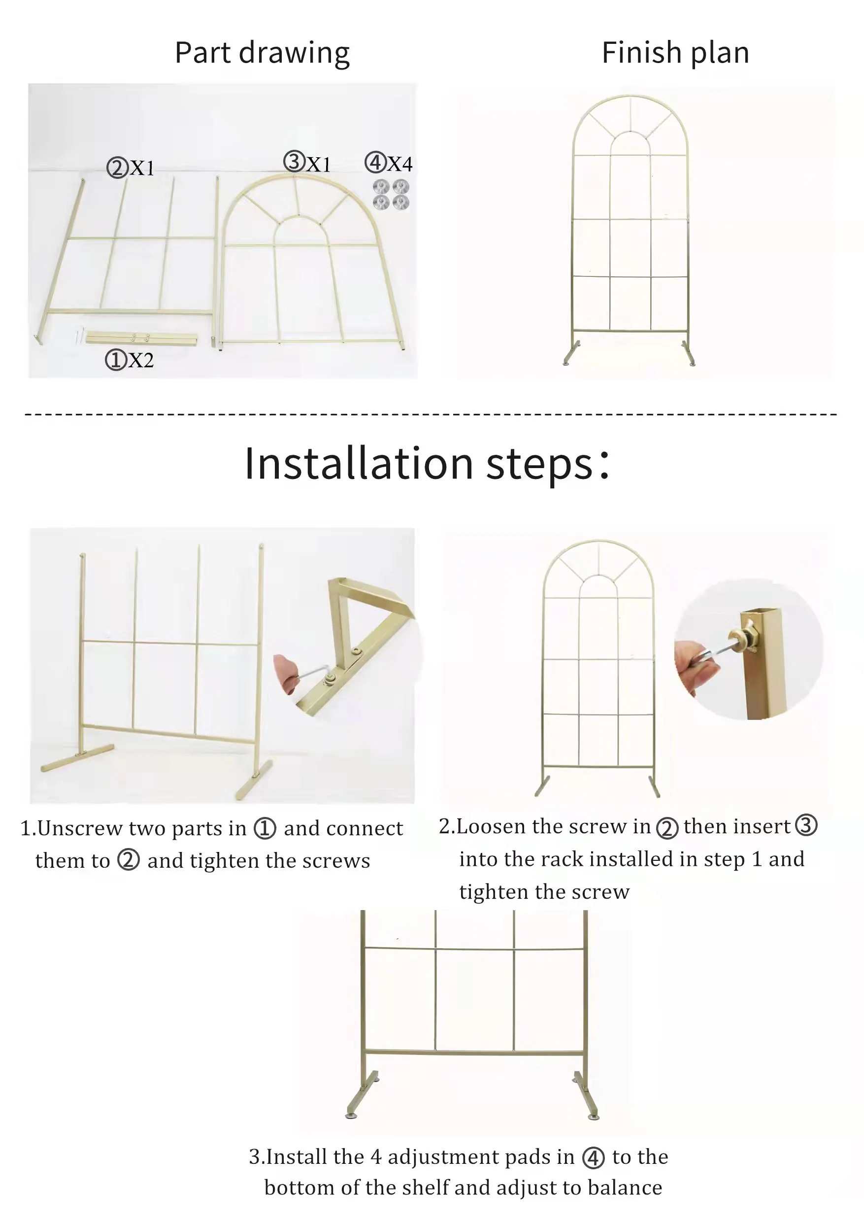 French Window Arch Frame Backdrop Party Stand - Gold - Image 2