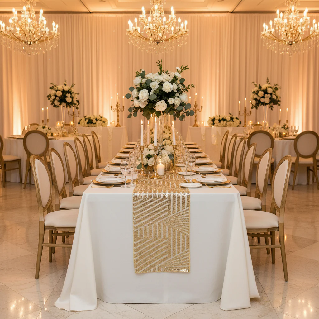 Geometric Glitz Art Deco Sequin Table Runner - Gold - Image 3