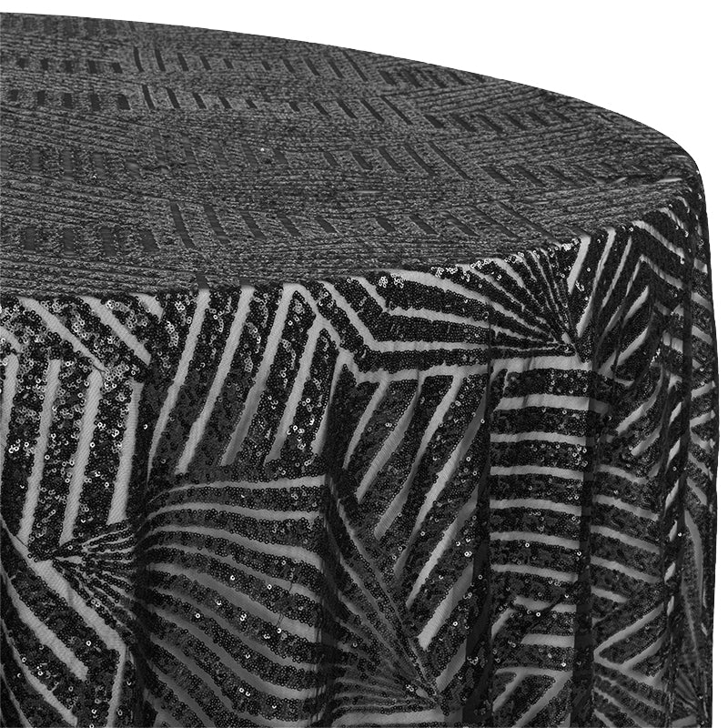 Geometric Glitz Art Deco Sequin Tablecloth 120" Round - Black - Image 2