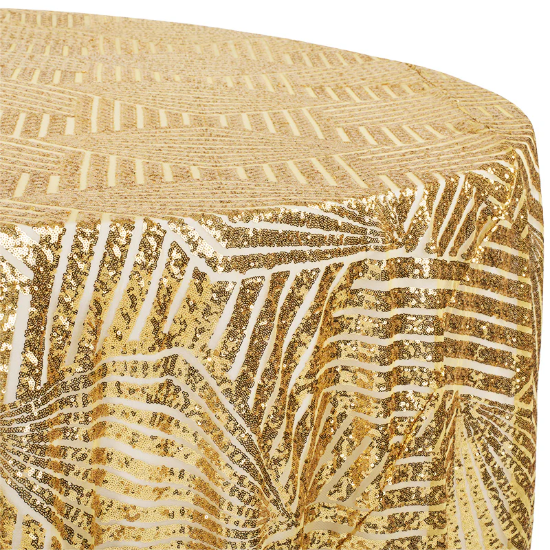 Geometric Glitz Art Deco Sequin Tablecloth 120" Round - Gold - Image 2