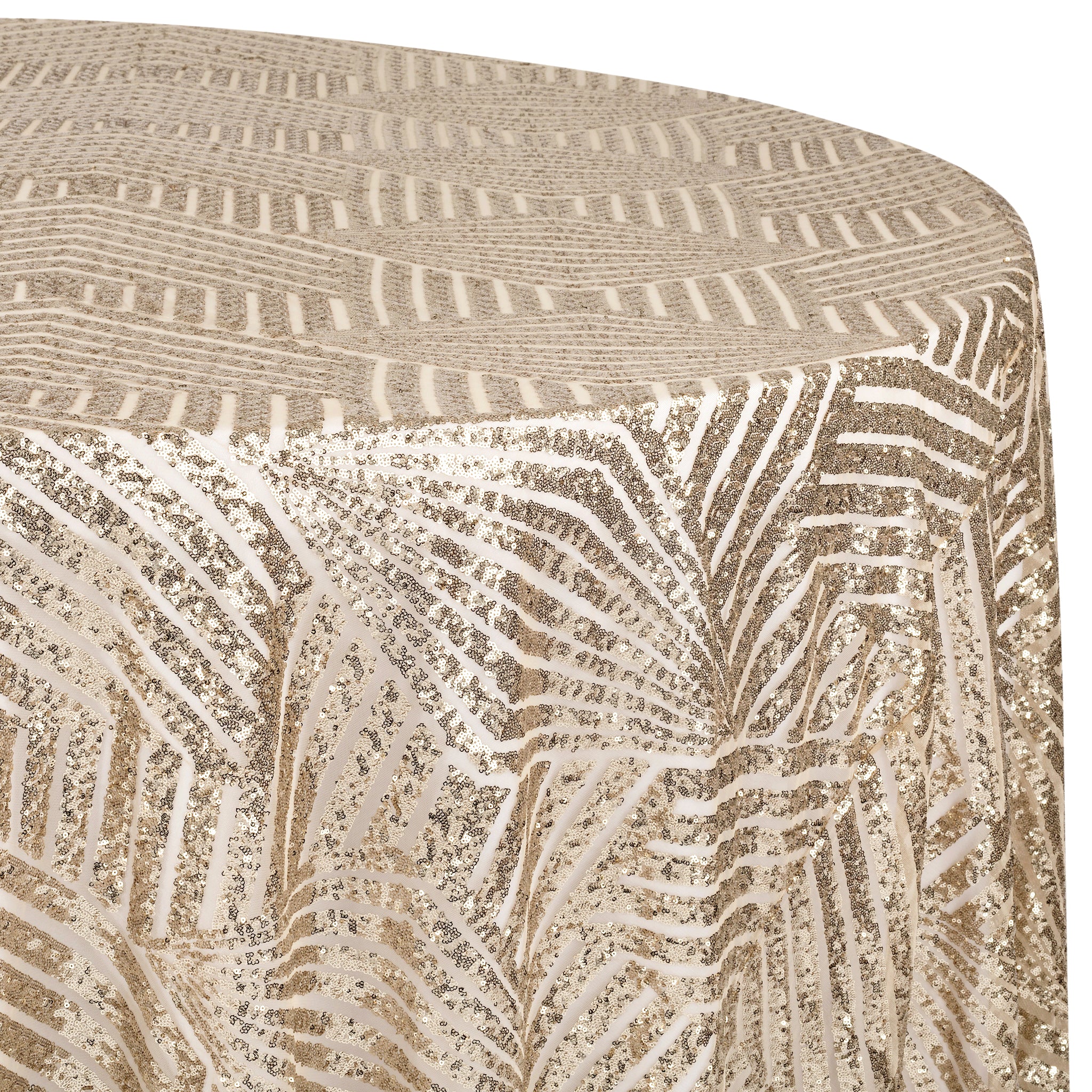 Geometric Glitz Art Deco Sequin Tablecloth 132" Round - Champagne - Image 2