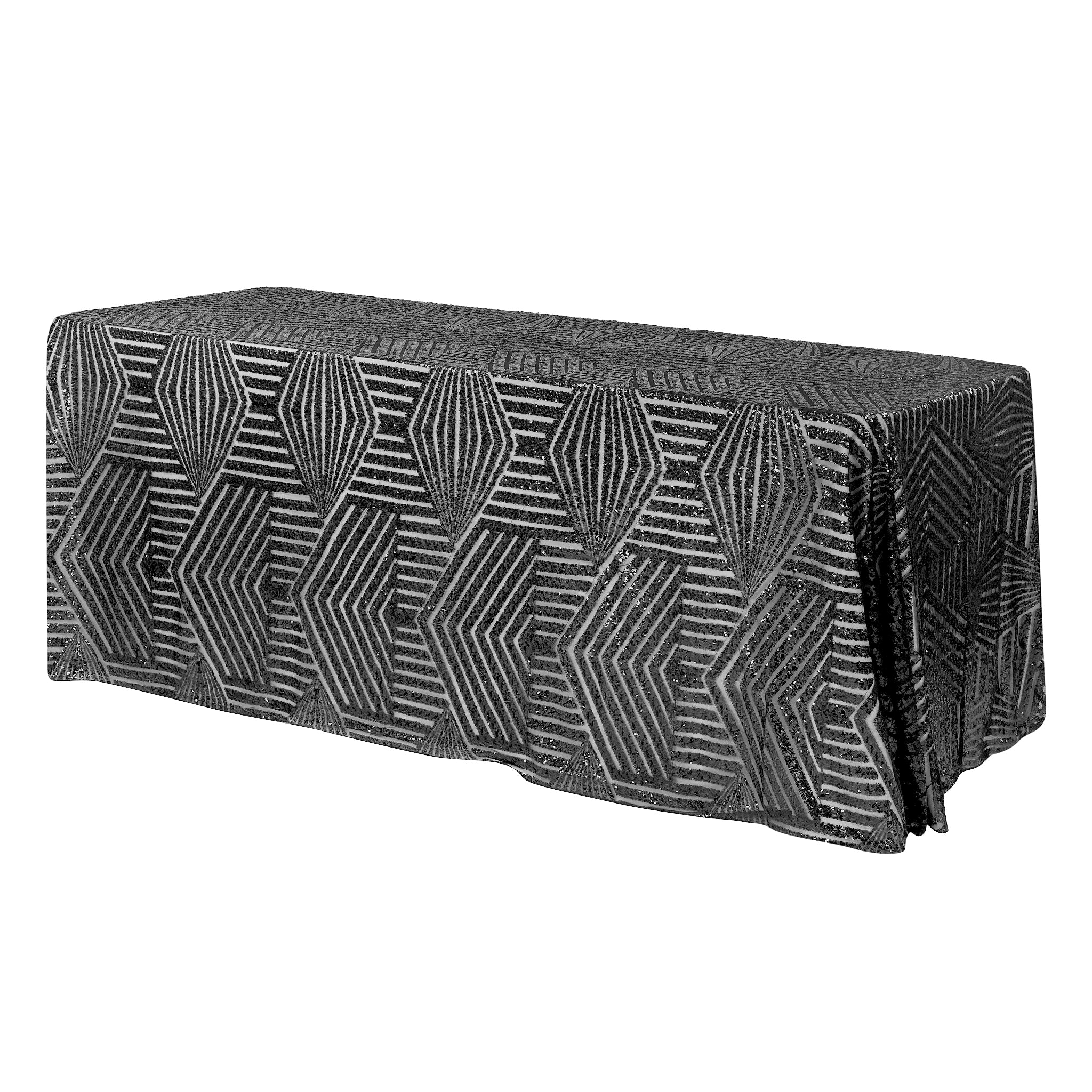 Geometric Glitz Art Deco Sequin Tablecloth 90"x156" Rectangular - Black - Image 2