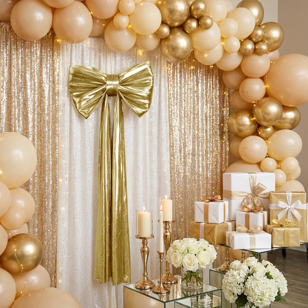 Giant Fabric Bow for Backdrop - Metallic Gold - Image 5