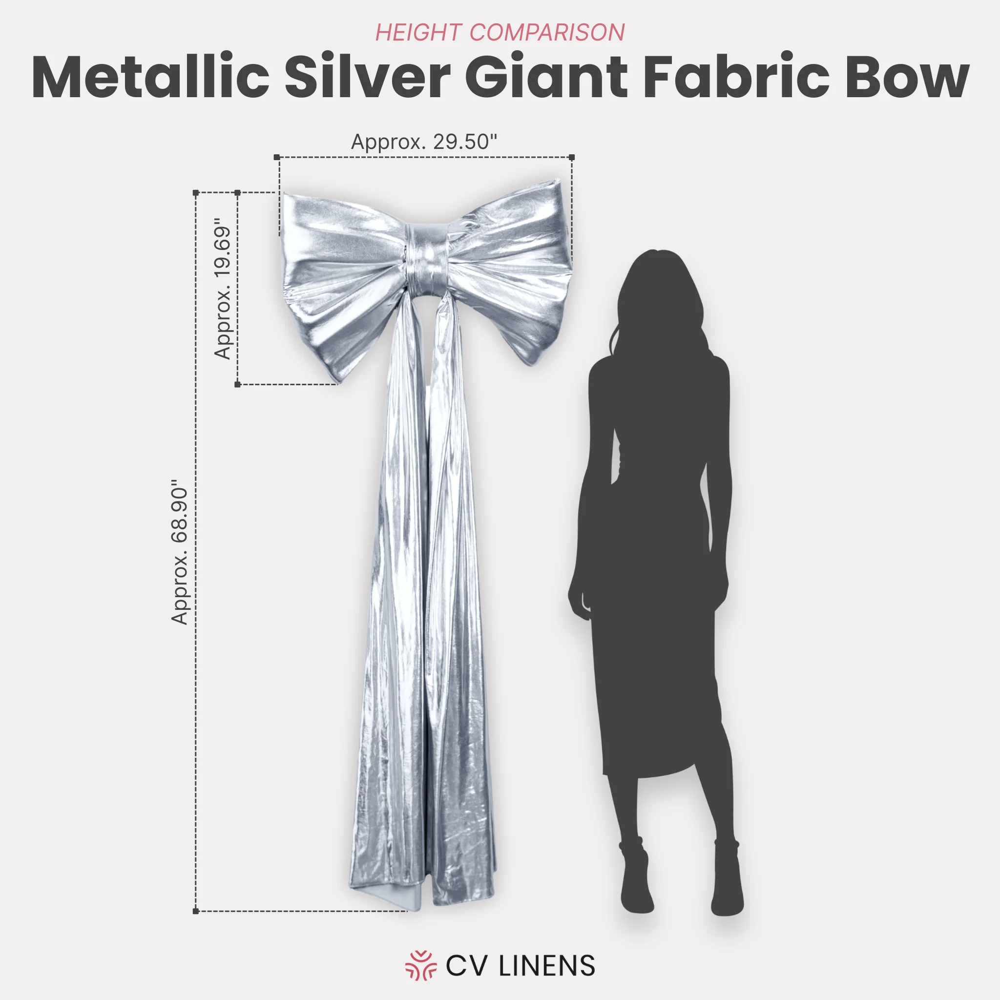 Giant Fabric Bow for Backdrop - Metallic Silver - Image 2