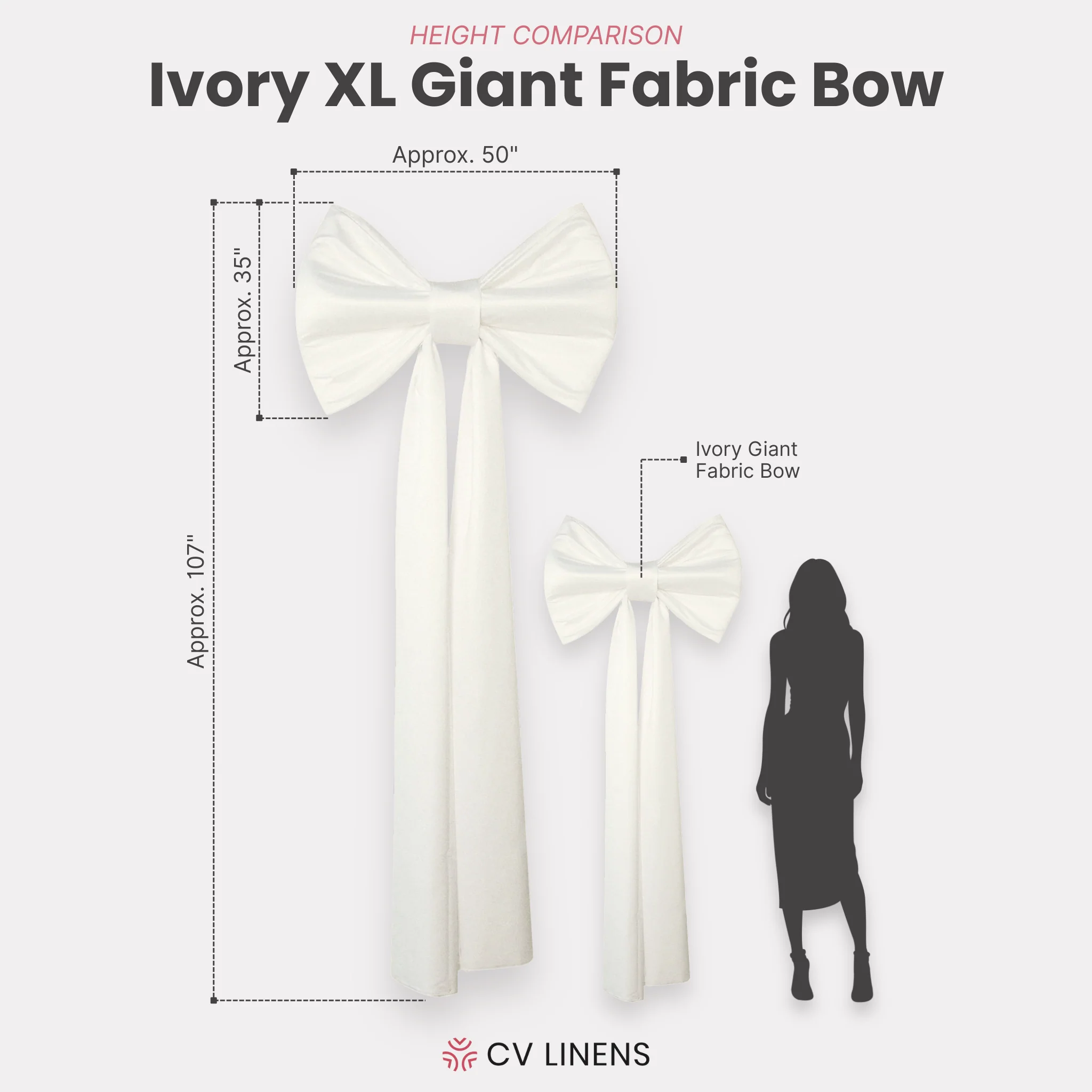 XL Giant Fabric Bow for Backdrop - Ivory - Image 2