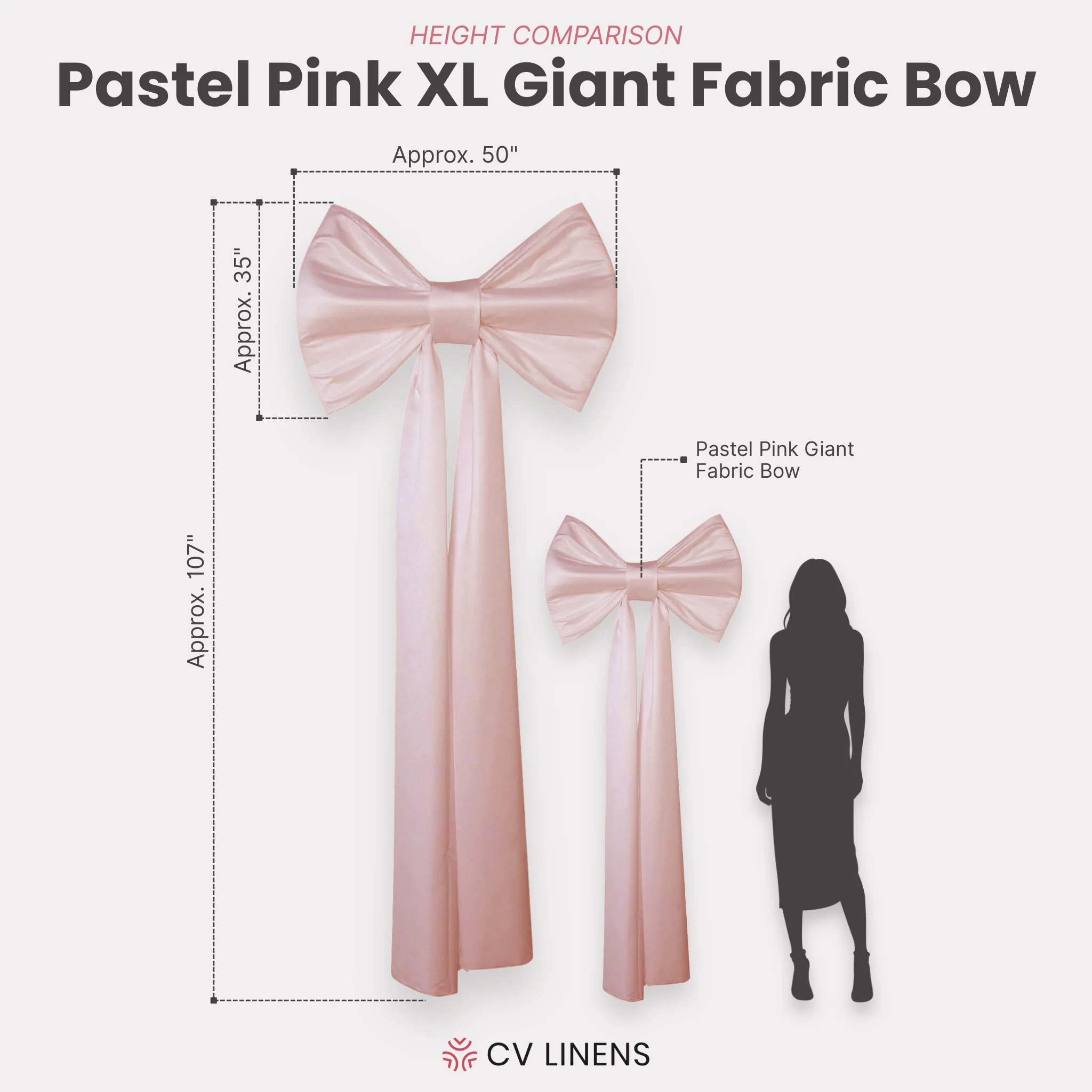 XL Giant Fabric Bow for Backdrop - Pastel Pink - Image 2