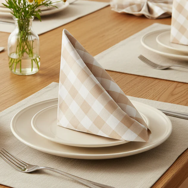 5 pcs/pk Gingham Checkered Polyester Napkin 20"x20" - Beige & White