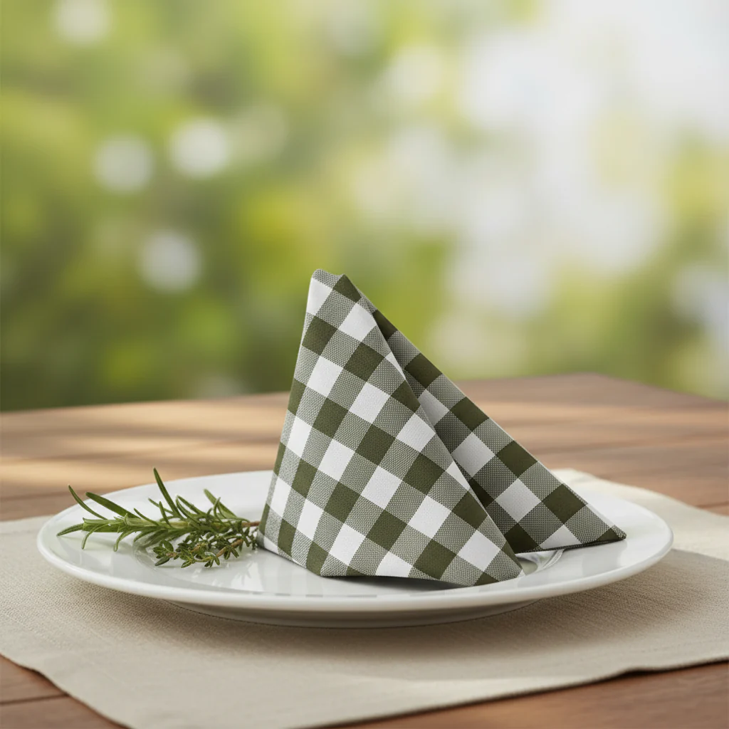 5 pcs/pk Gingham Checkered Polyester Napkin 20"x20" - Olive Green & White