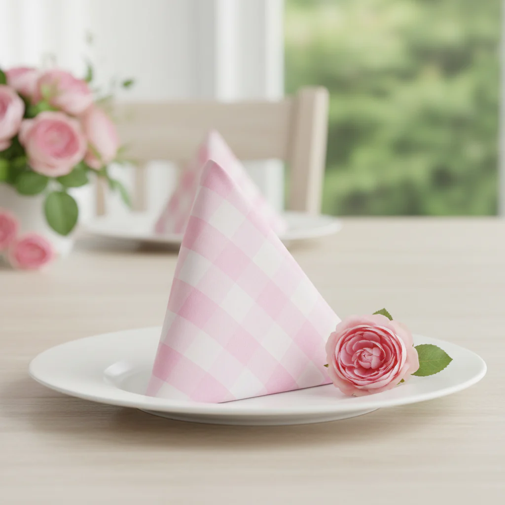 5 pcs/pk Gingham Checkered Polyester Napkin 20"x20" - Pink & White