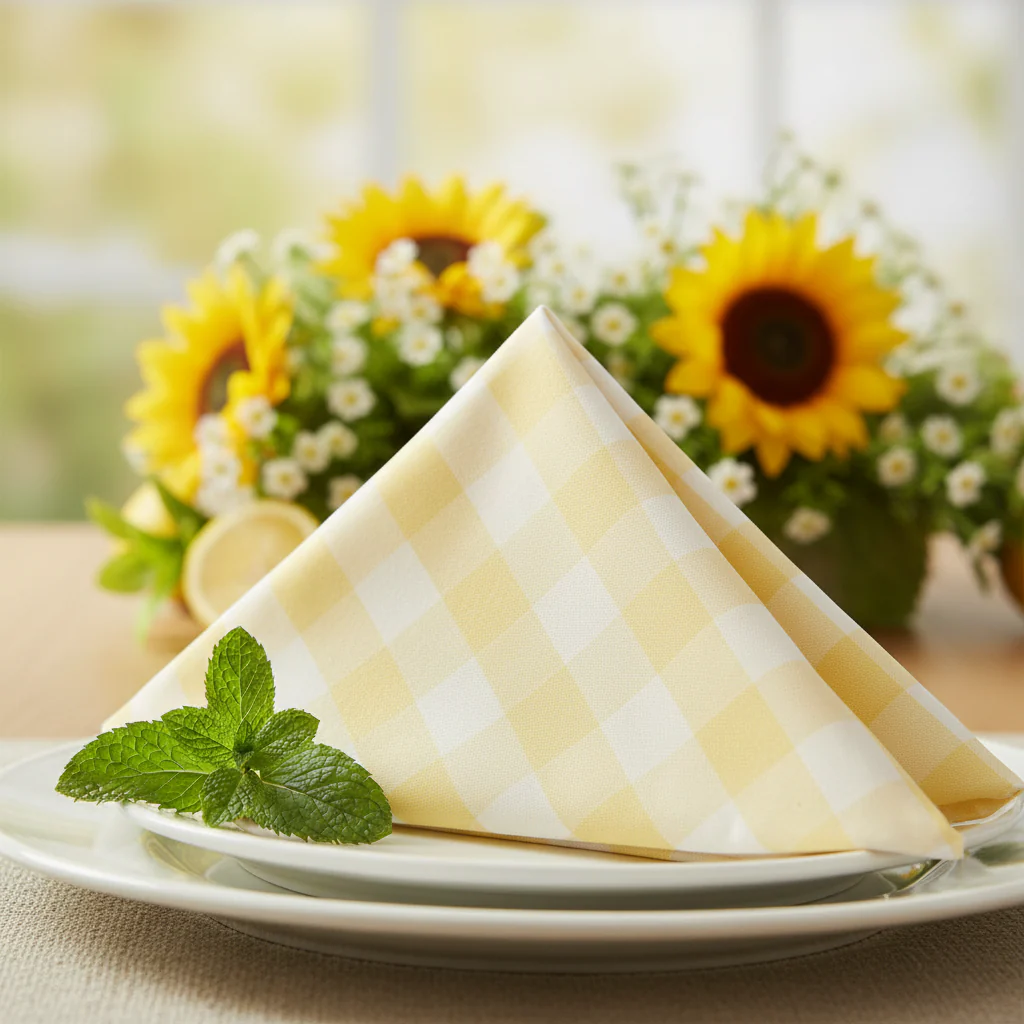 5 pcs/pk Gingham Checkered Polyester Napkin 20"x20" - Yellow & White