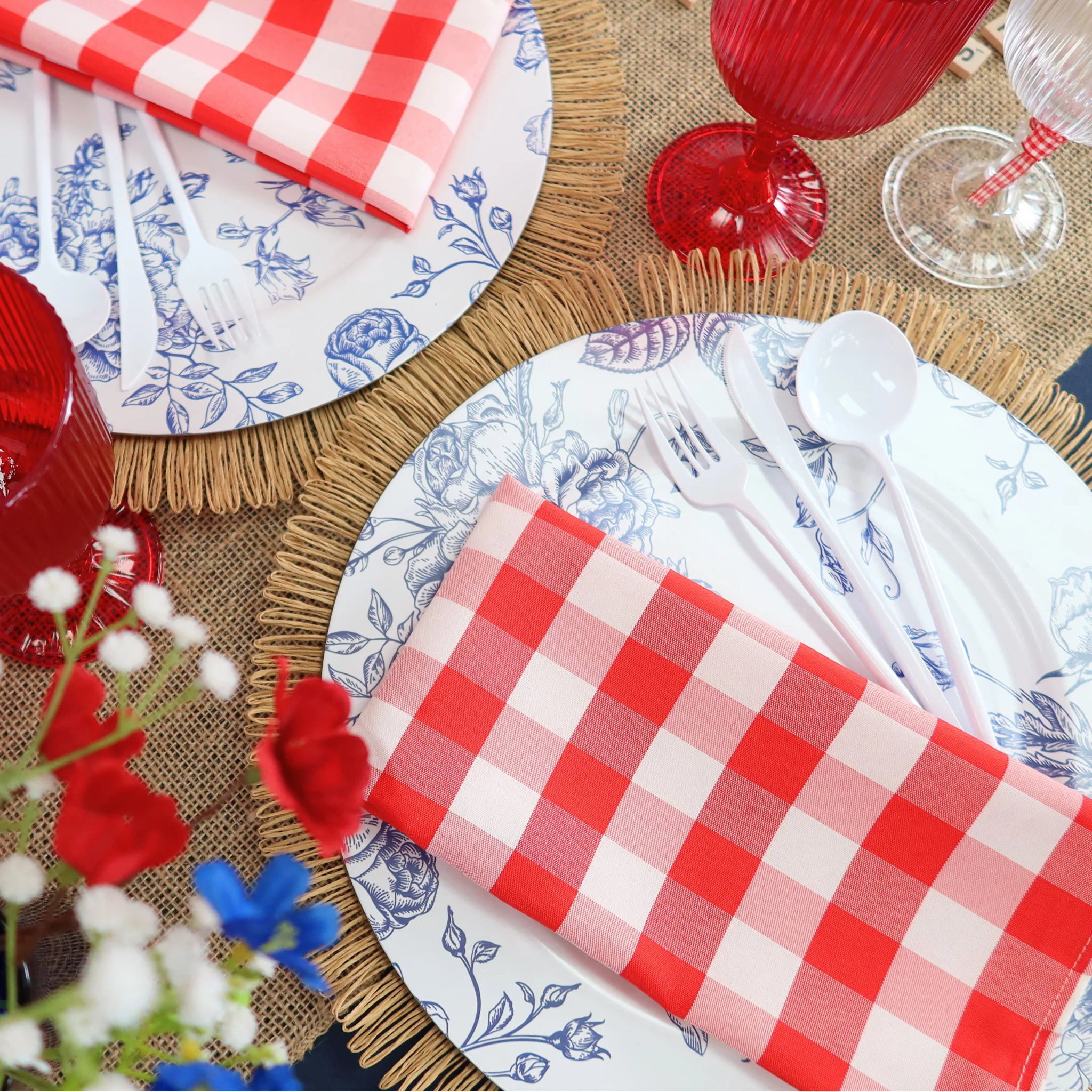 Gingham Checkered Polyester Napkin 20"x20" - Red & White - Image 2