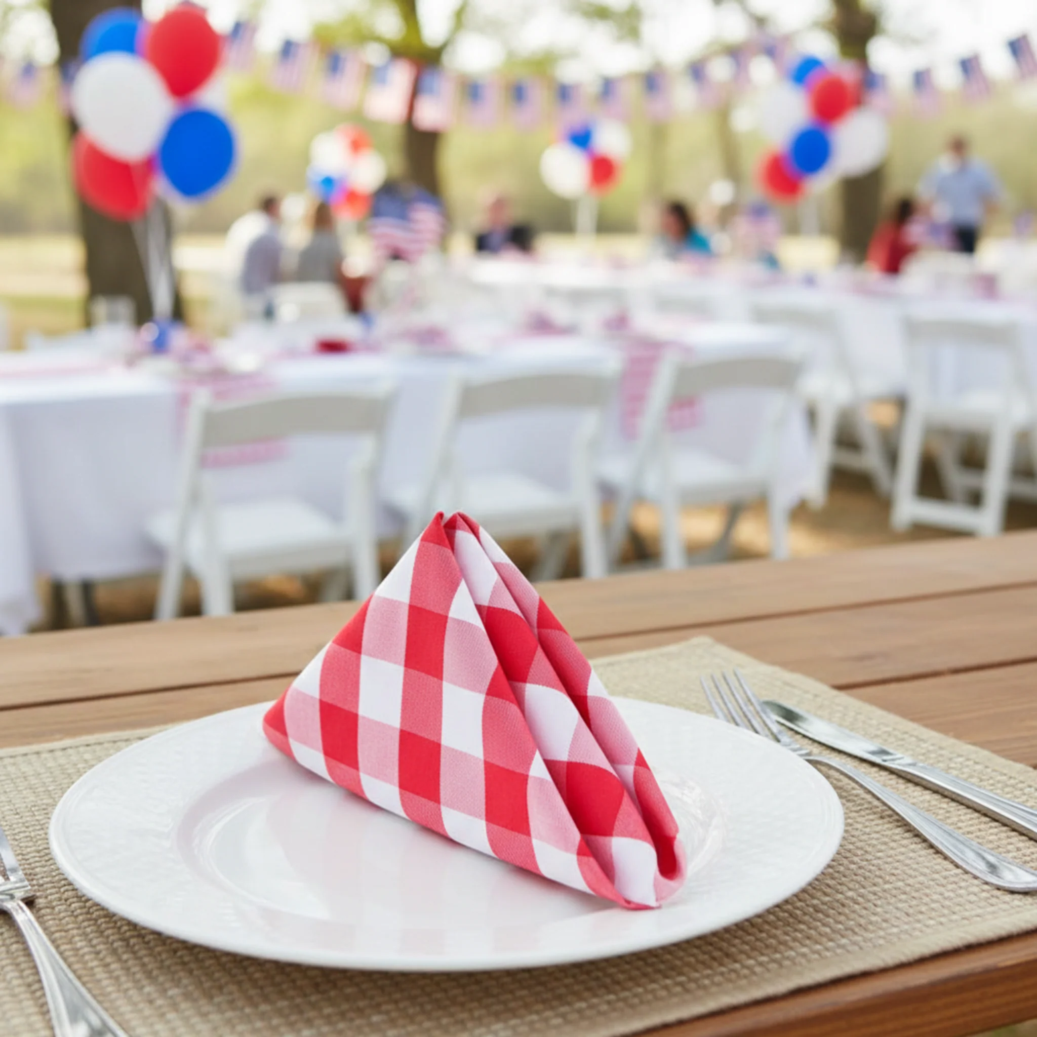 Gingham Checkered Polyester Napkin 20"x20" - Red & White - Image 5