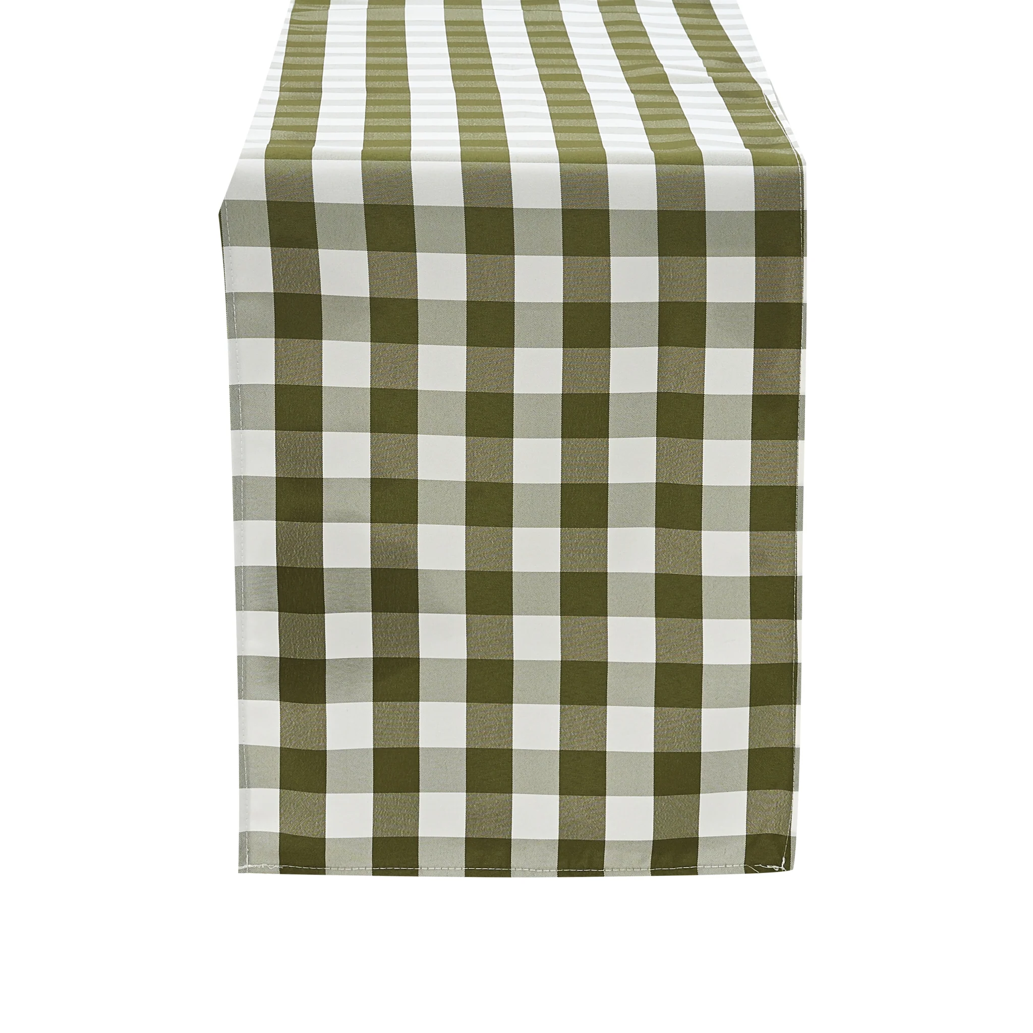 Gingham Checkered Polyester Table Runner - Olive Green & White - Image 4