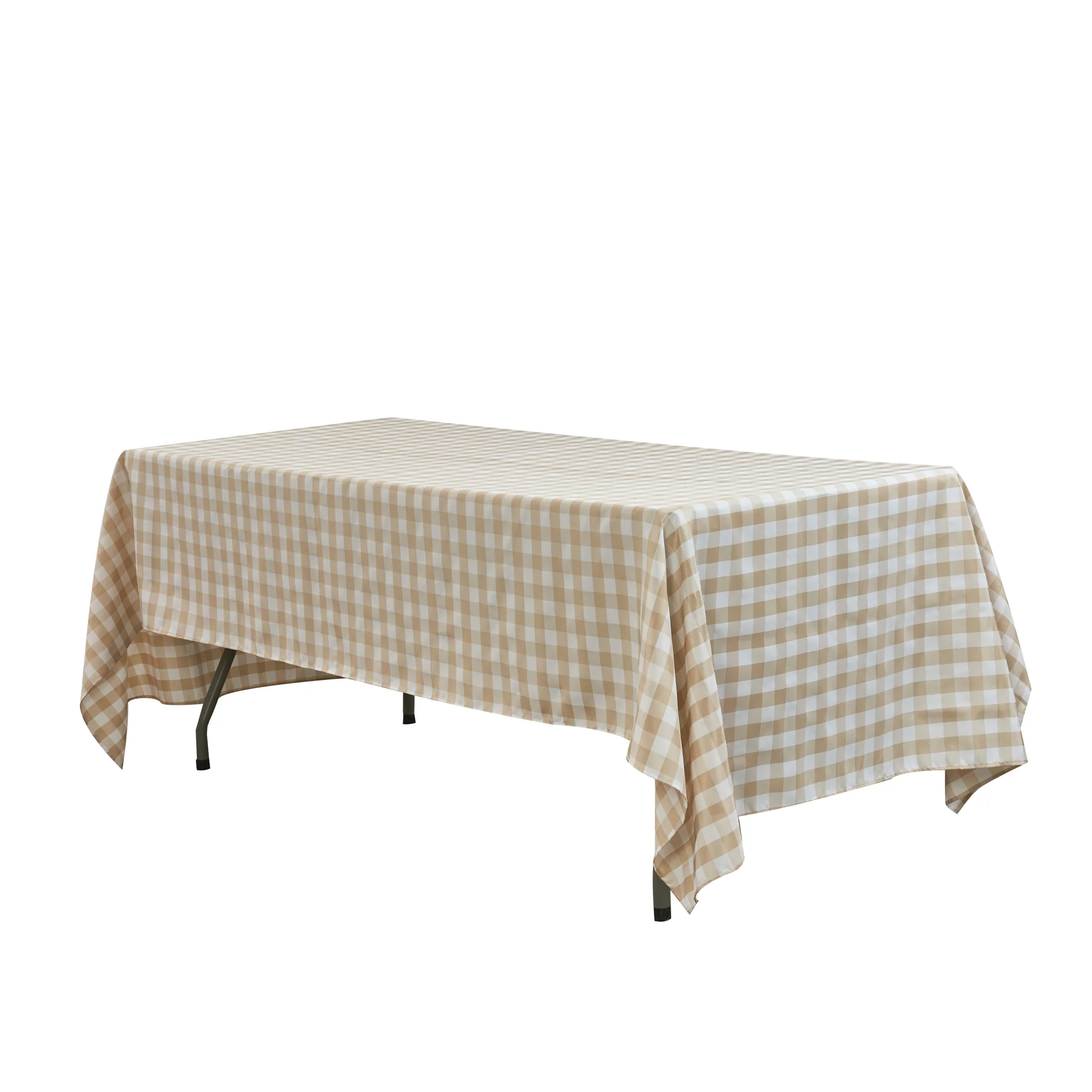 Gingham Checkered Rectangular Polyester Tablecloth 60"x120" - Beige & White