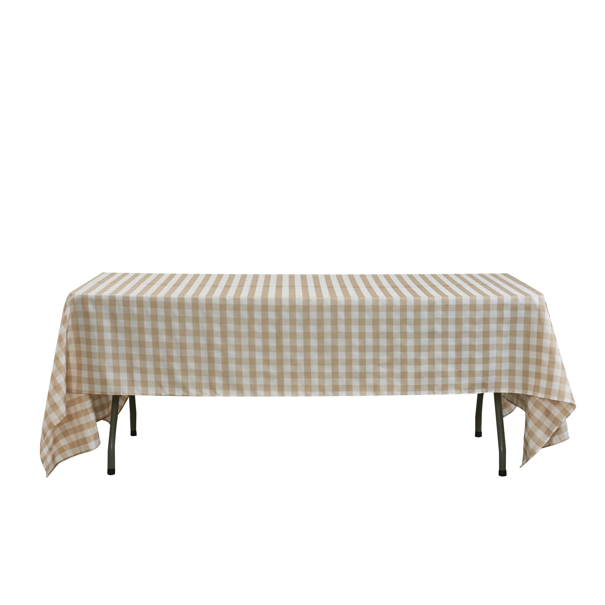Gingham Checkered Rectangular Polyester Tablecloth 60"x120" - Beige & White - Image 2