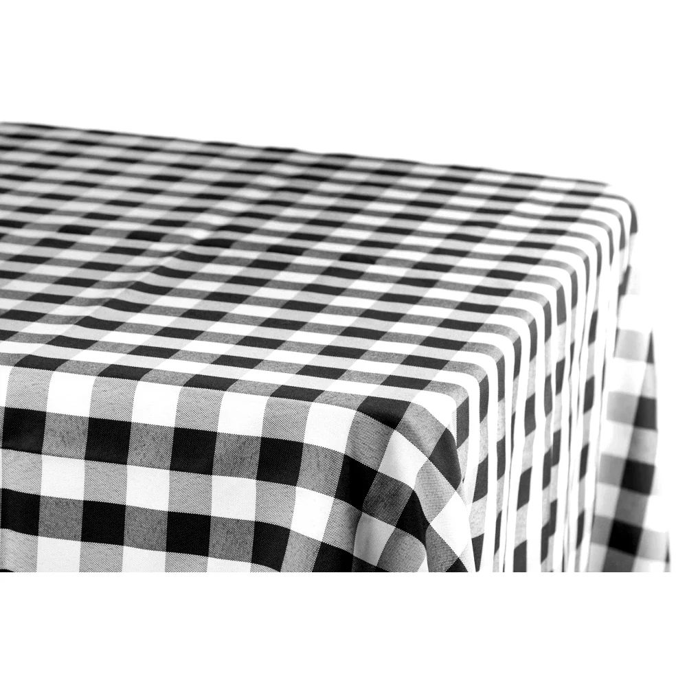 Gingham Checkered Rectangular Polyester Tablecloth 60"x120" - Black & White - Image 2