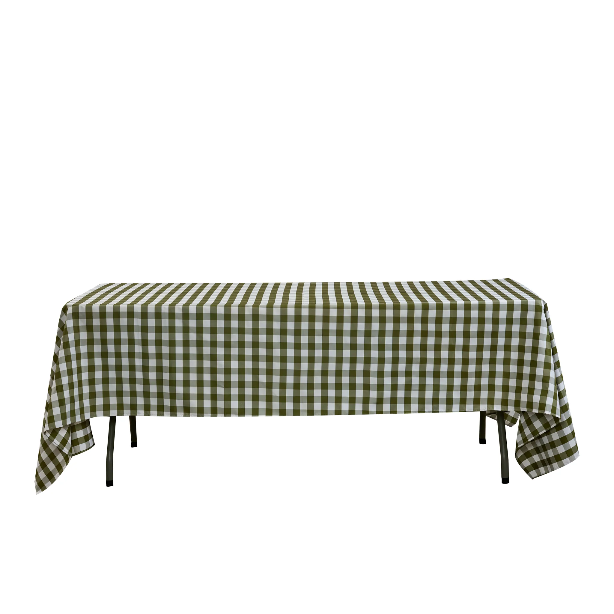 Gingham Checkered Rectangular Polyester Tablecloth 60"x120" - Olive Green & White - Image 2