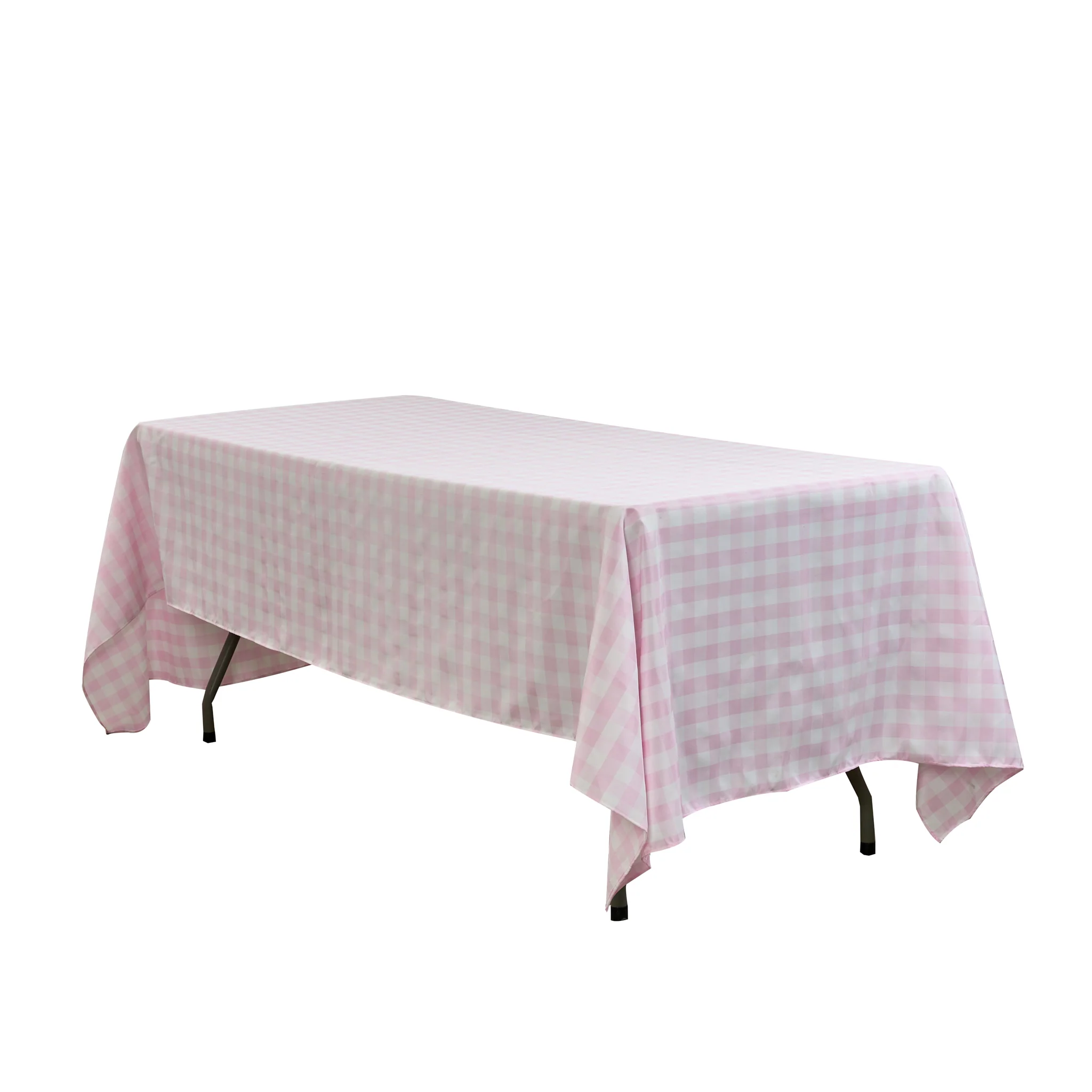 Gingham Checkered Rectangular Polyester Tablecloth 60"x120" - Pink & White