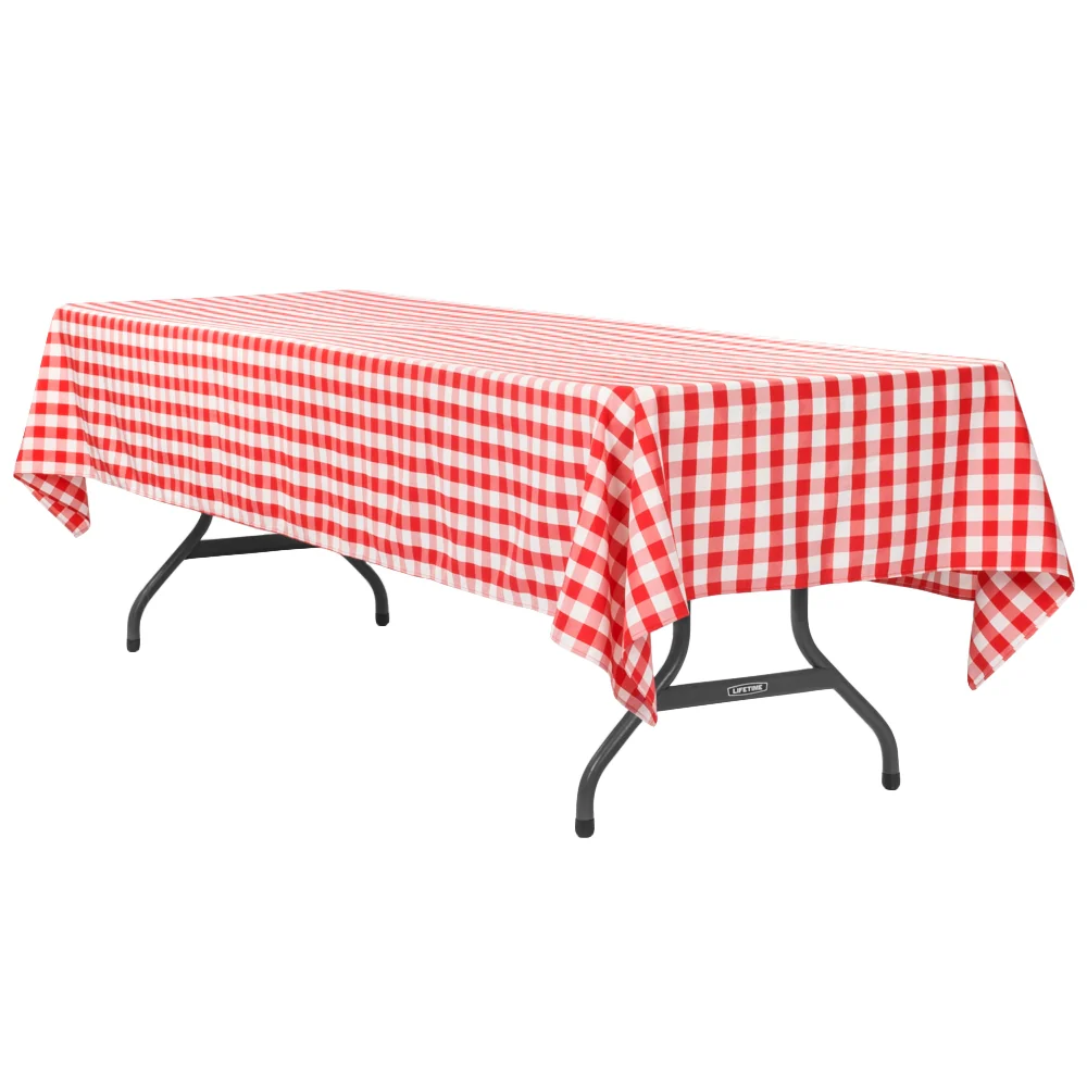 Gingham Checkered Rectangular Polyester Tablecloth 60"x120" - Red & White - Image 2