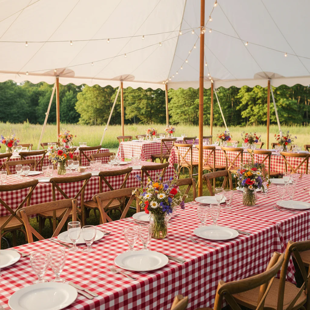 Gingham Checkered Rectangular Polyester Tablecloth 60"x120" - Red & White - Image 3