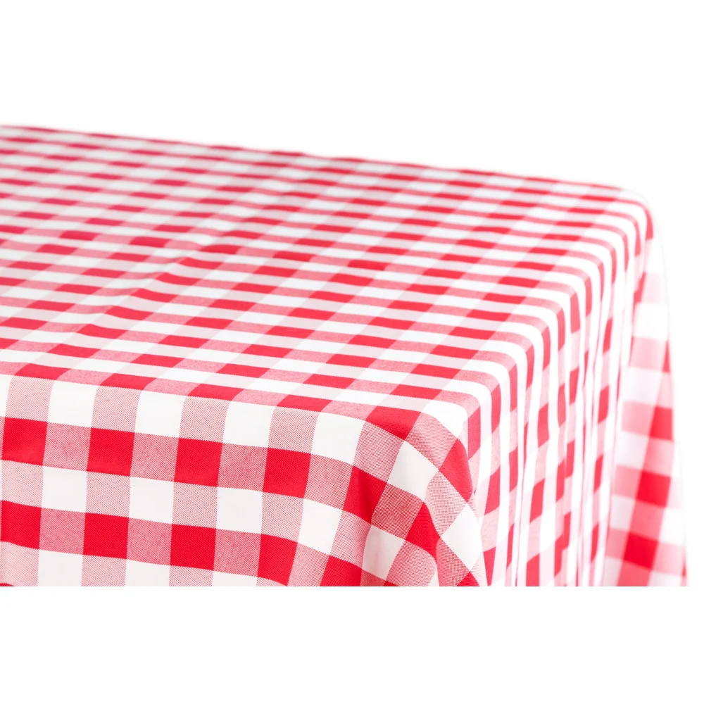 Gingham Checkered Rectangular Polyester Tablecloth 60"x120" - Red & White - Image 4