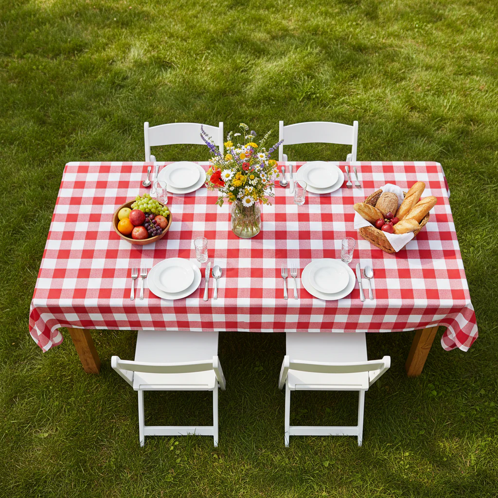 Gingham Checkered Rectangular Polyester Tablecloth 60"x120" - Red & White - Image 5