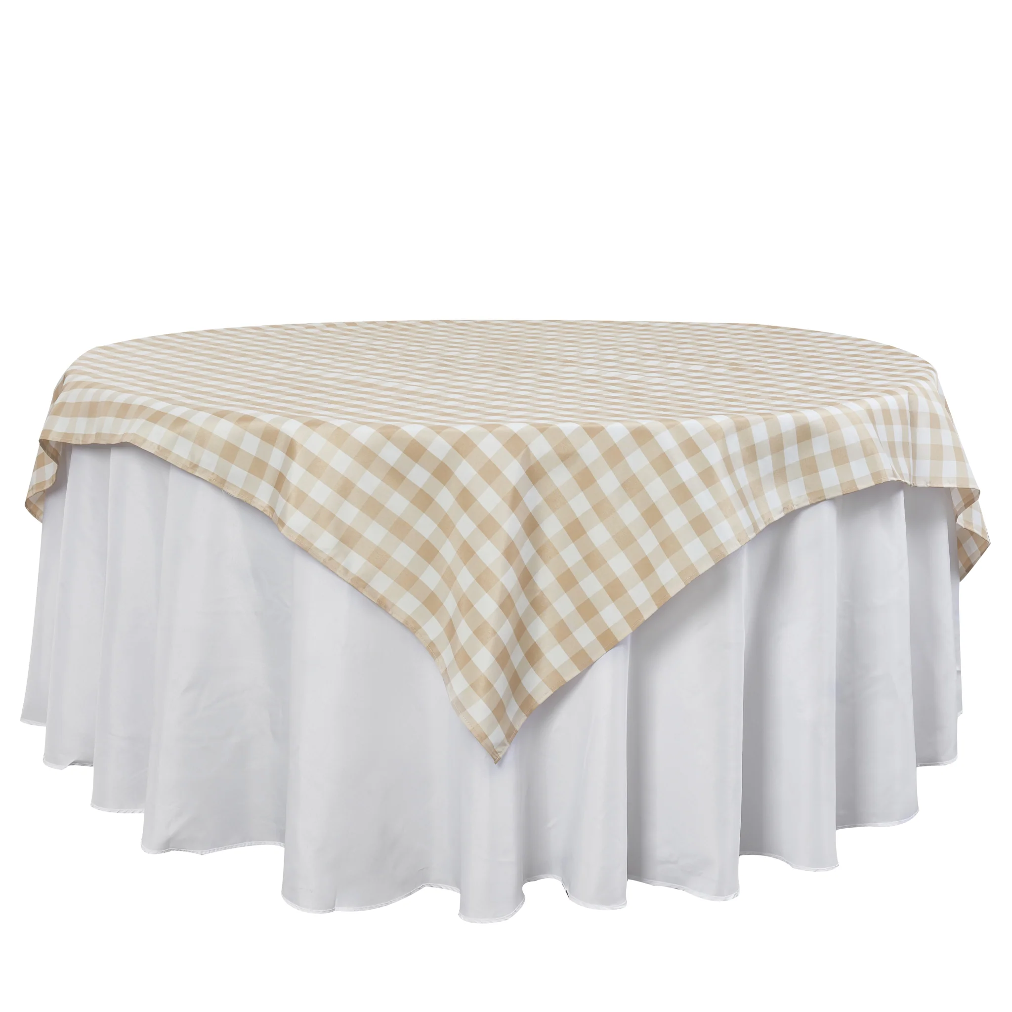 Gingham Checkered Square 70"x70" Polyester Overlay/Tablecloth - Beige & White