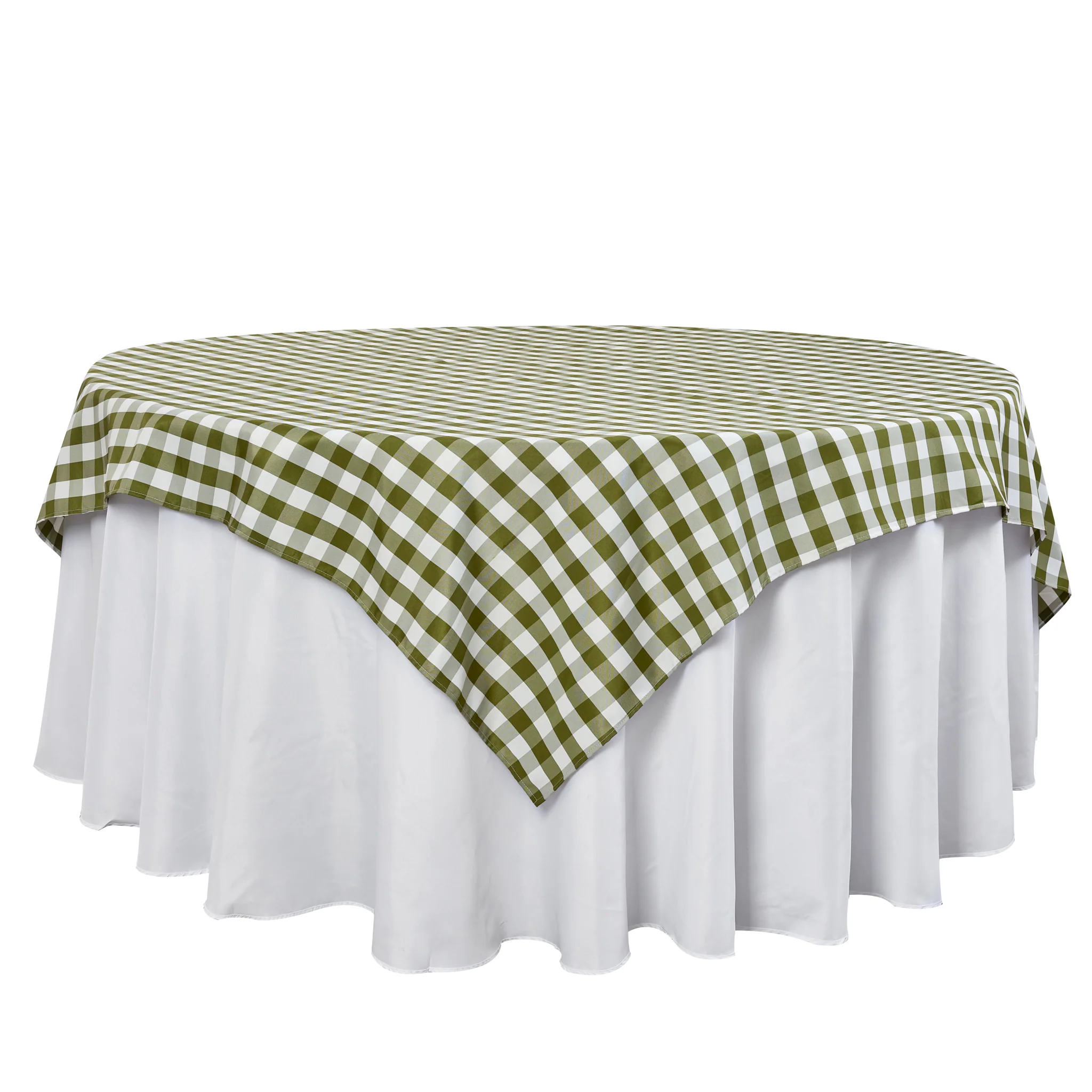 Gingham Checkered Square 70"x70" Polyester Overlay/Tablecloth - Olive Green & White
