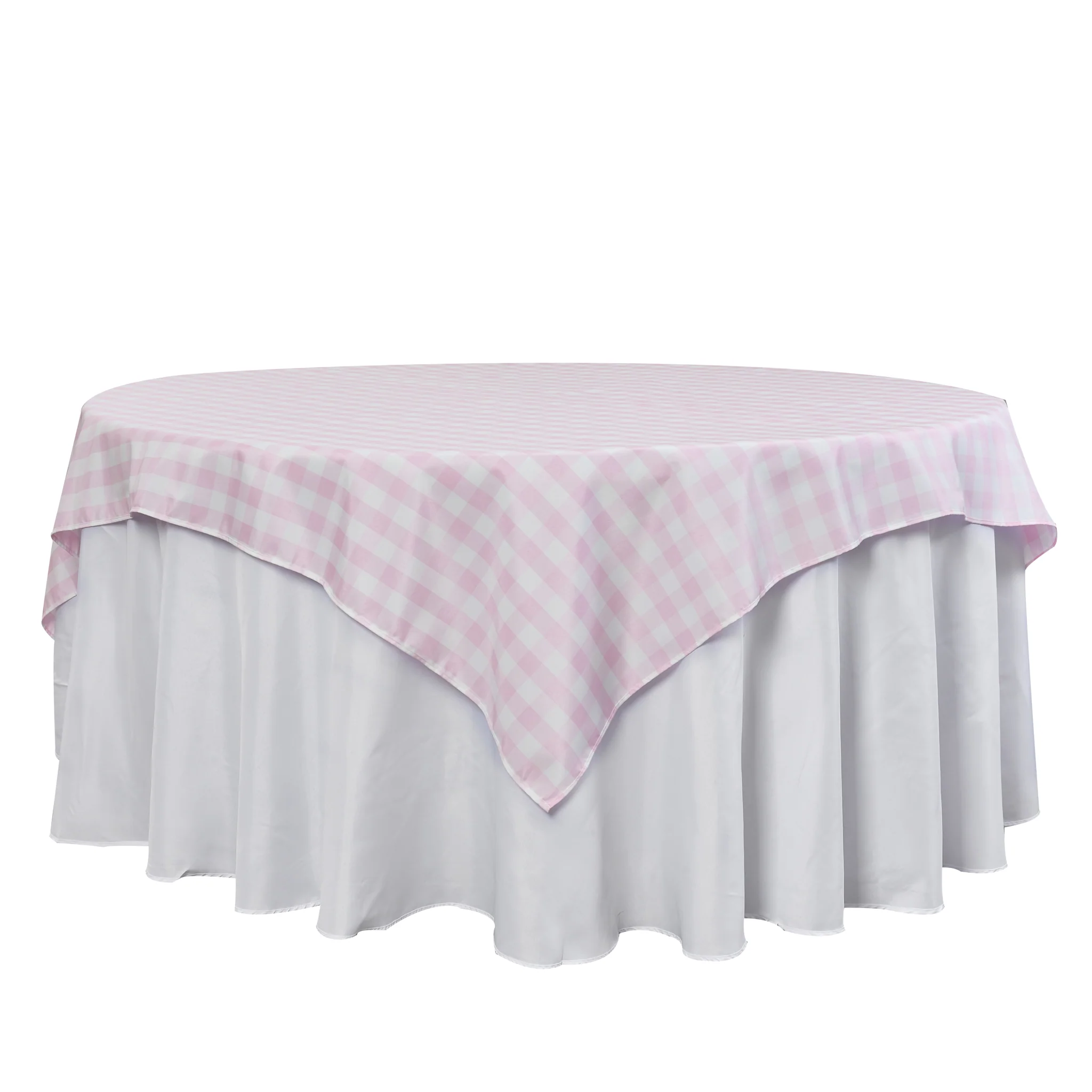 Gingham Checkered Square 70"x70" Polyester Overlay/Tablecloth - Pink & White