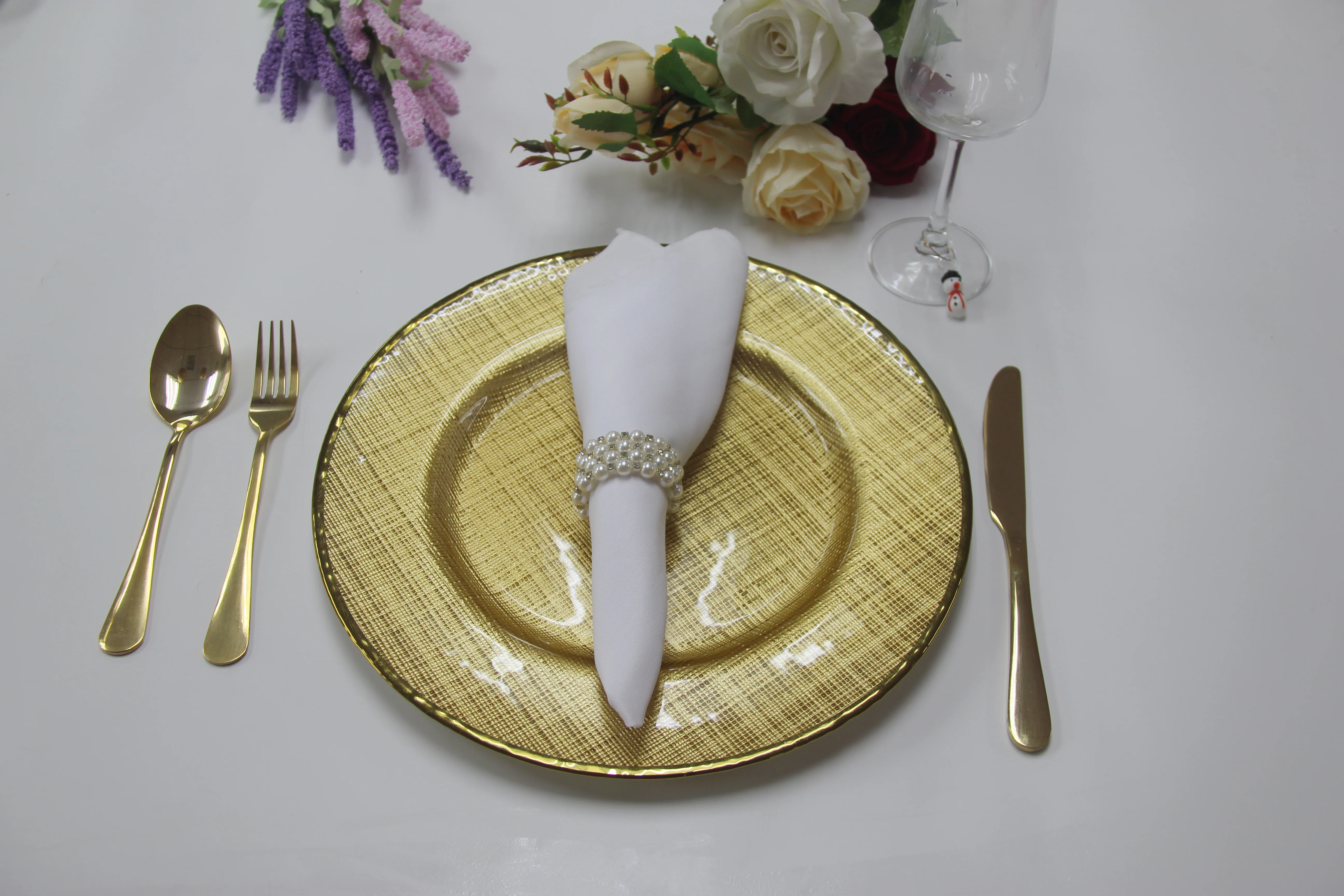 4 pc/set Glass Burlap 13" Charger Plate - Image 2