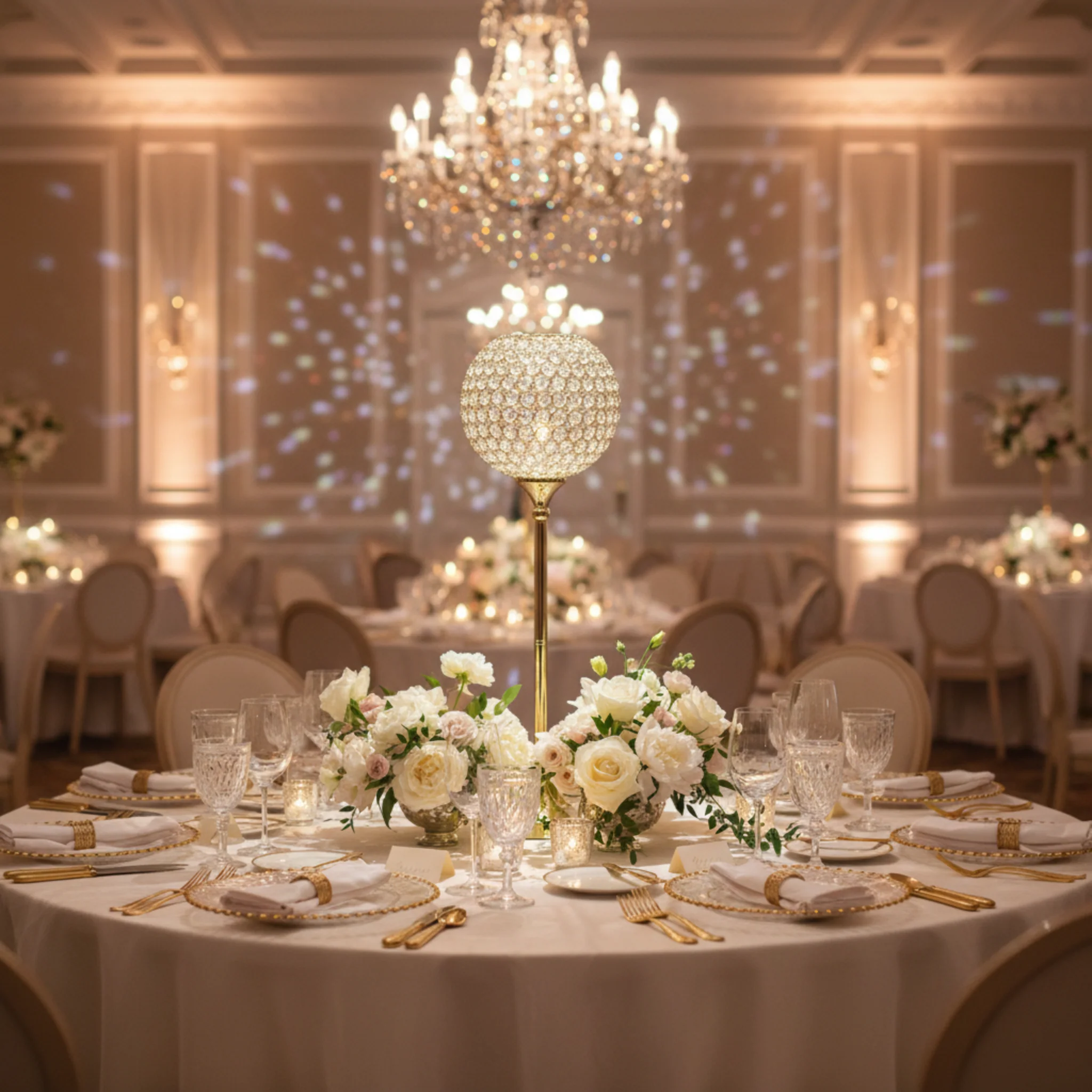 Glass Crystal Bowl/Ball Centerpiece on Stand 30" - Gold - Image 4