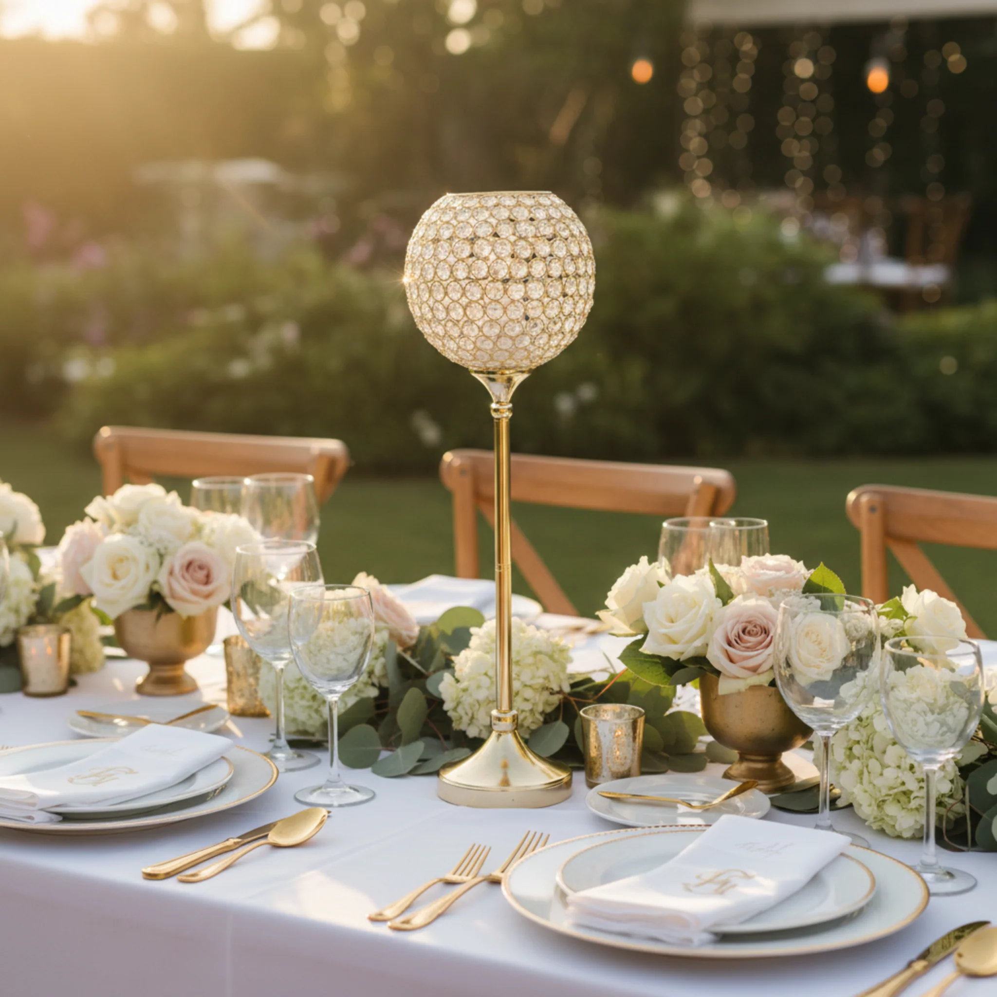 Glass Crystal Bowl/Ball Centerpiece on Stand 30" - Gold - Image 5