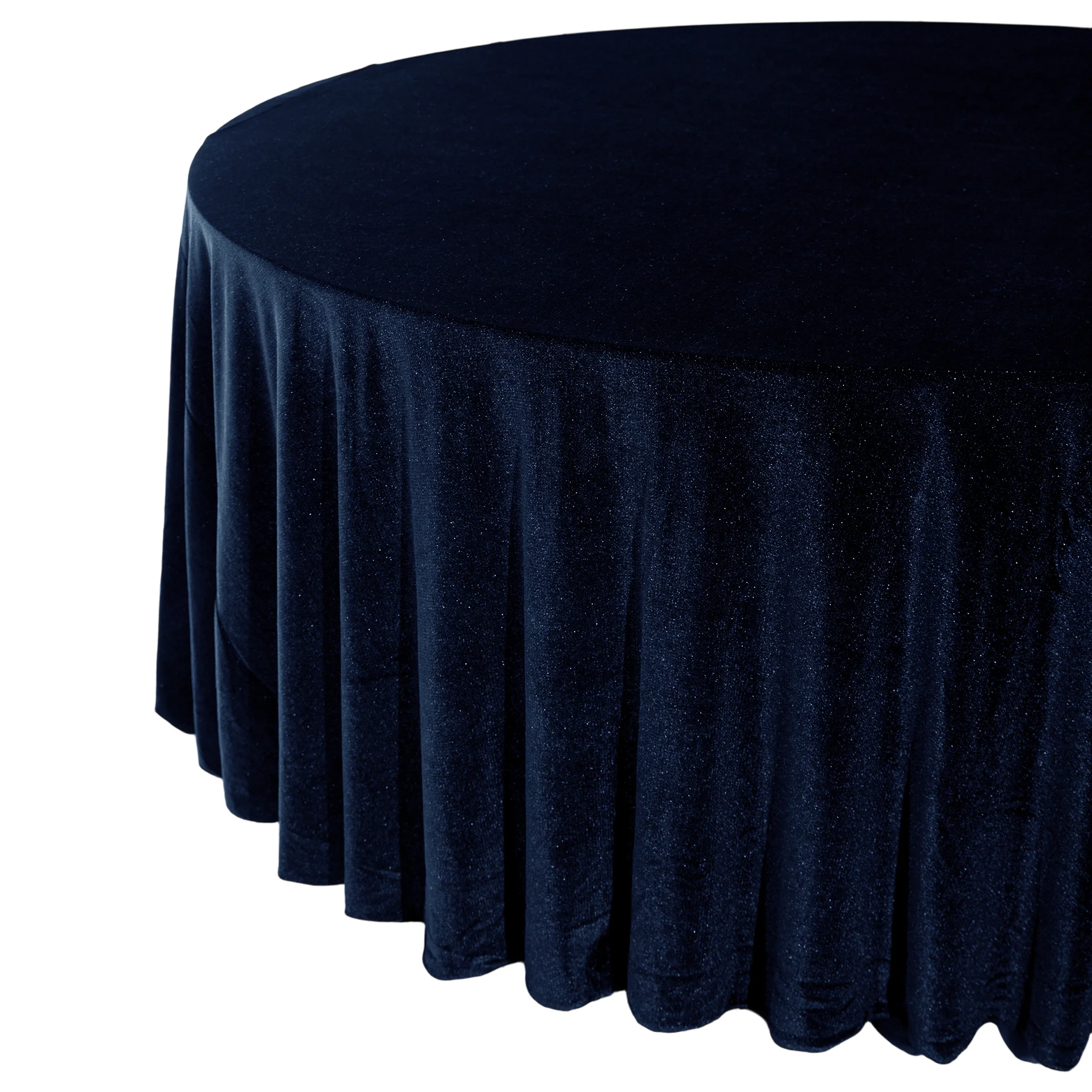 Glitter Velvet 120" Round Tablecloth - Navy Blue - Image 5