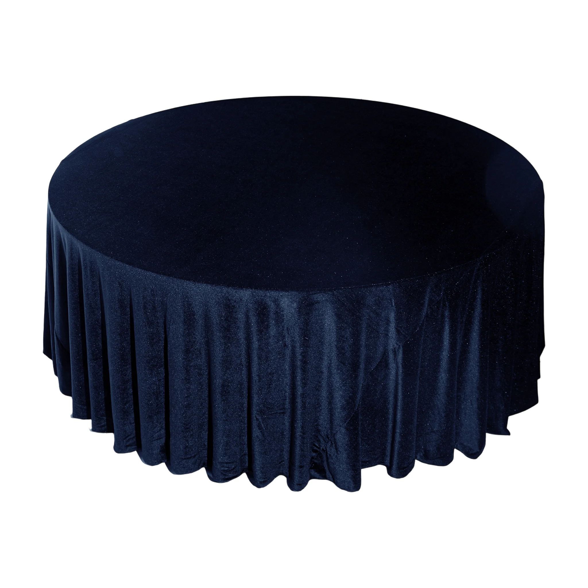 Glitter Velvet 132" Round Tablecloth - Navy Blue - Image 6