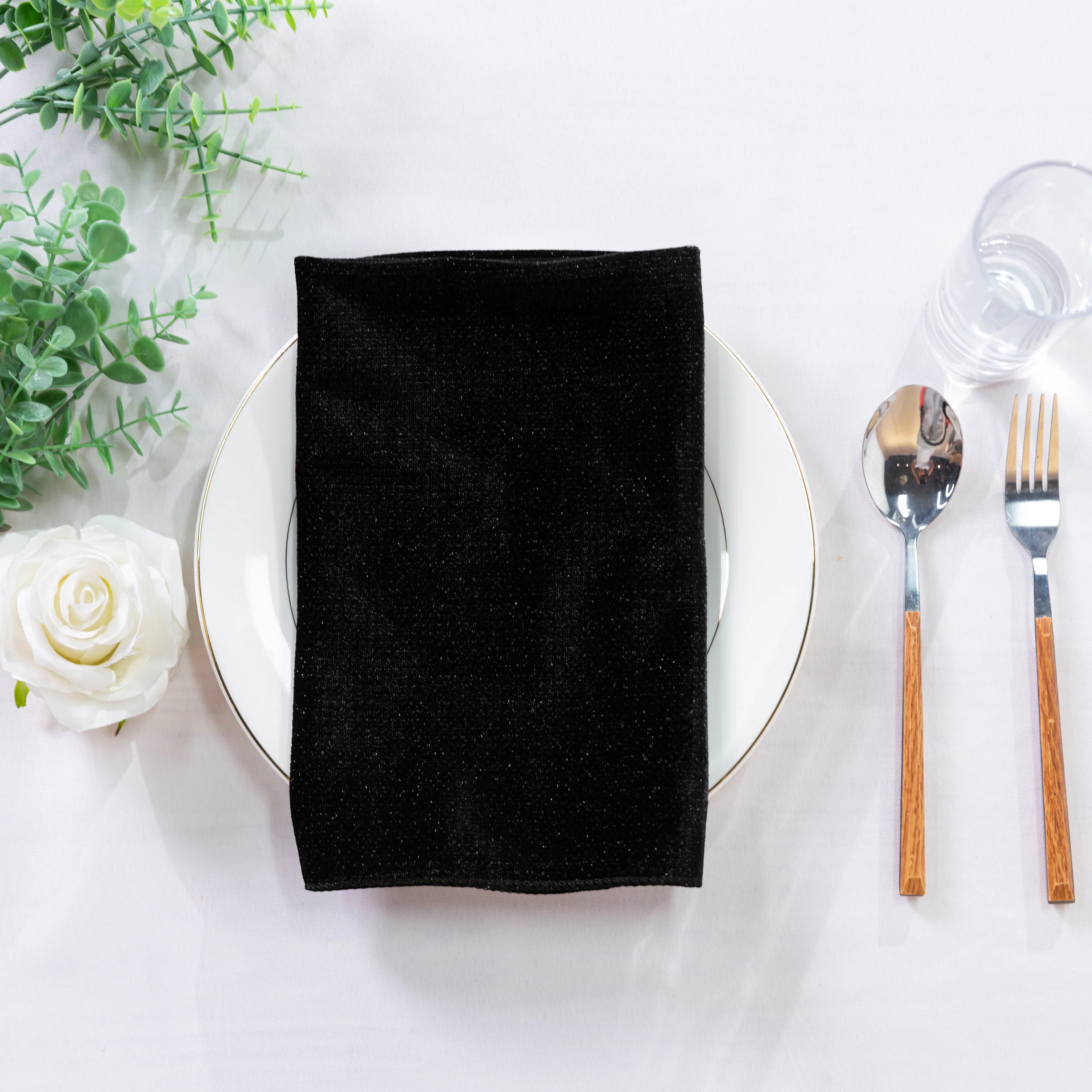 5 pcs/pk Glitter Velvet 20"x20" Linen Napkin - Black - Image 3