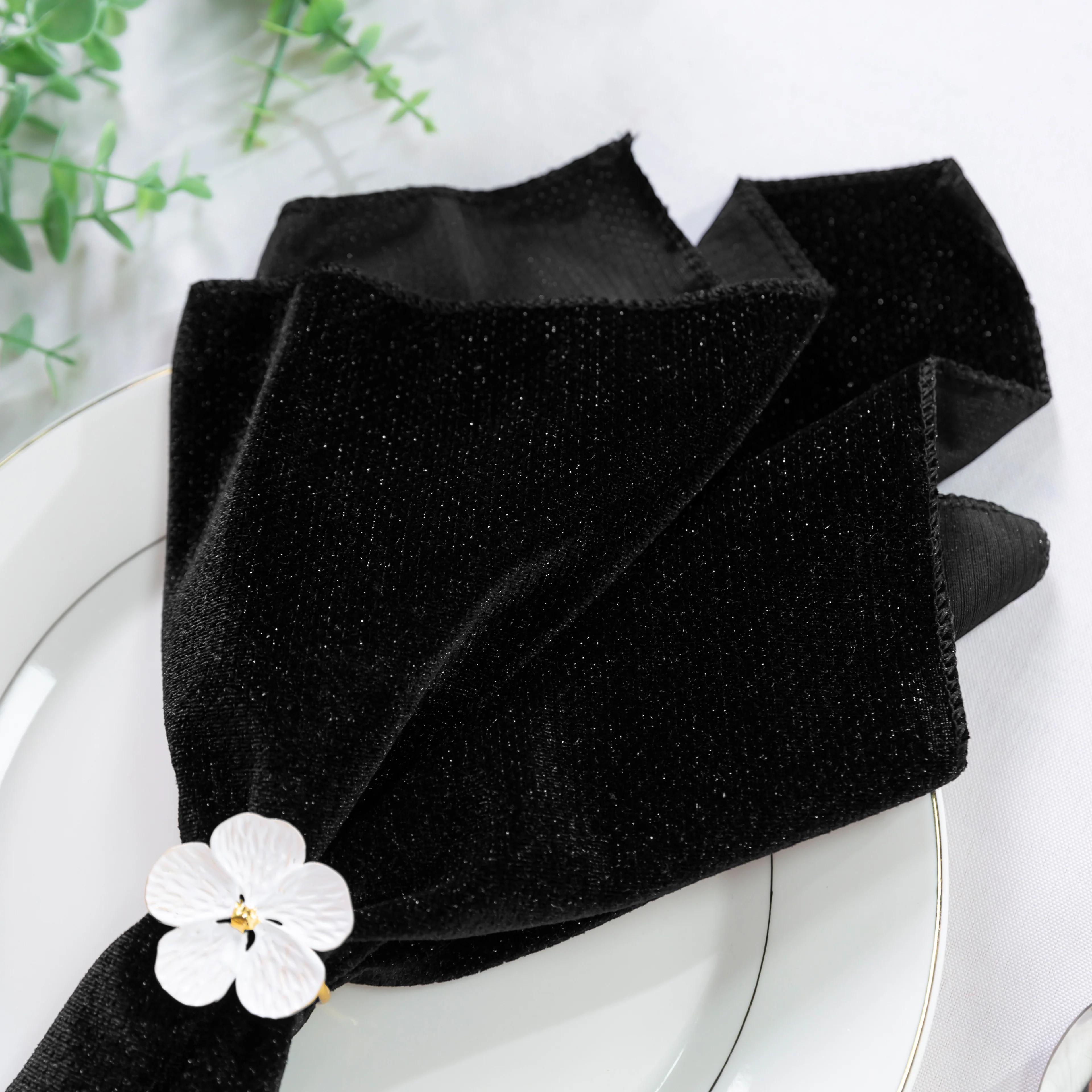 5 pcs/pk Glitter Velvet 20"x20" Linen Napkin - Black - Image 7