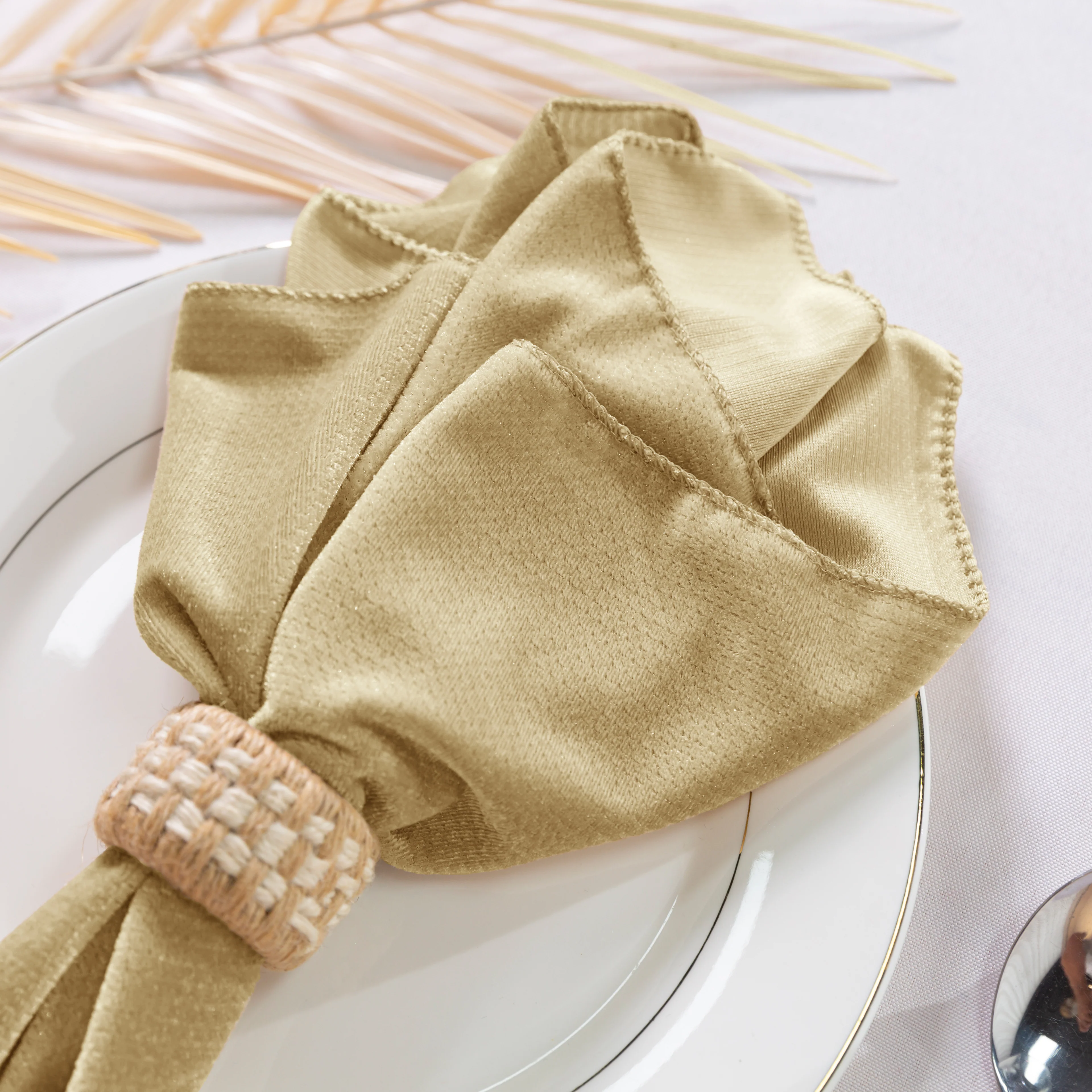 5 pcs/pk Glitter Velvet 20"x20" Linen Napkin - Champagne - Image 7