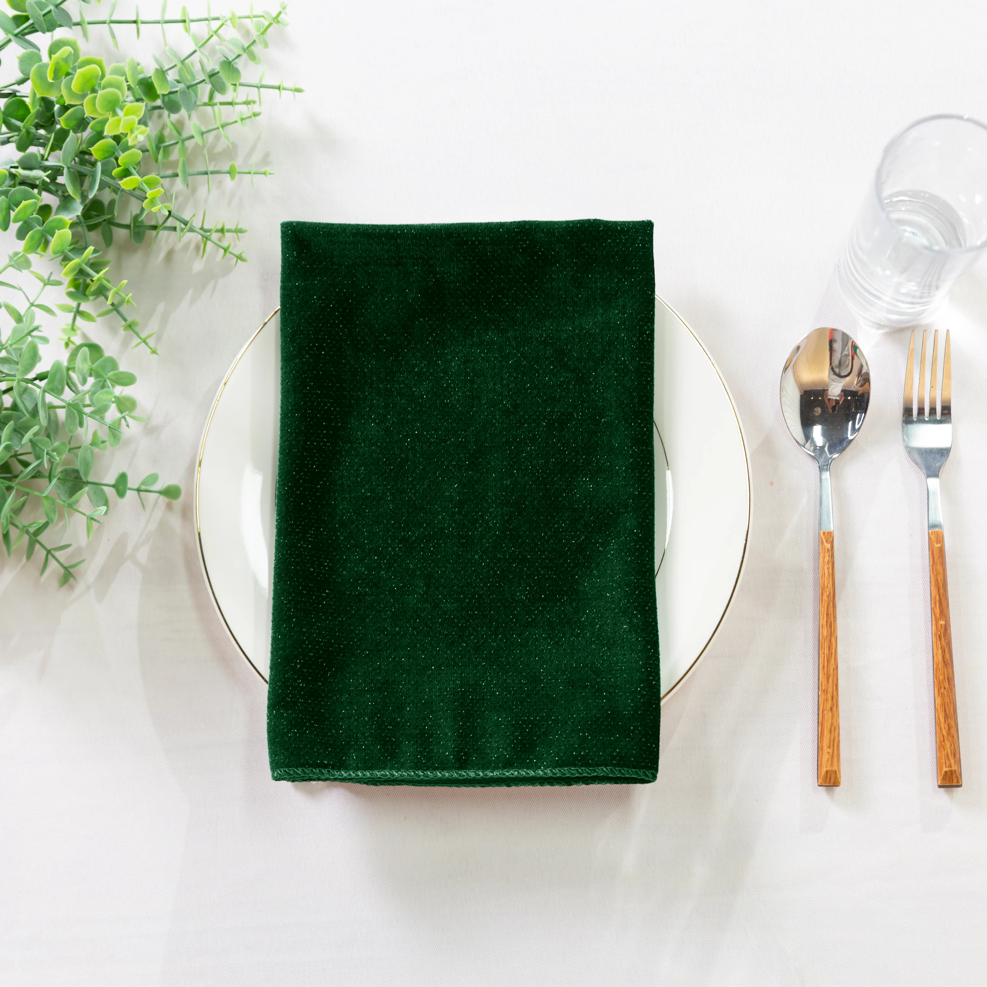 5 pcs/pk Glitter Velvet 20"x20" Linen Napkin - Emerald Green - Image 3