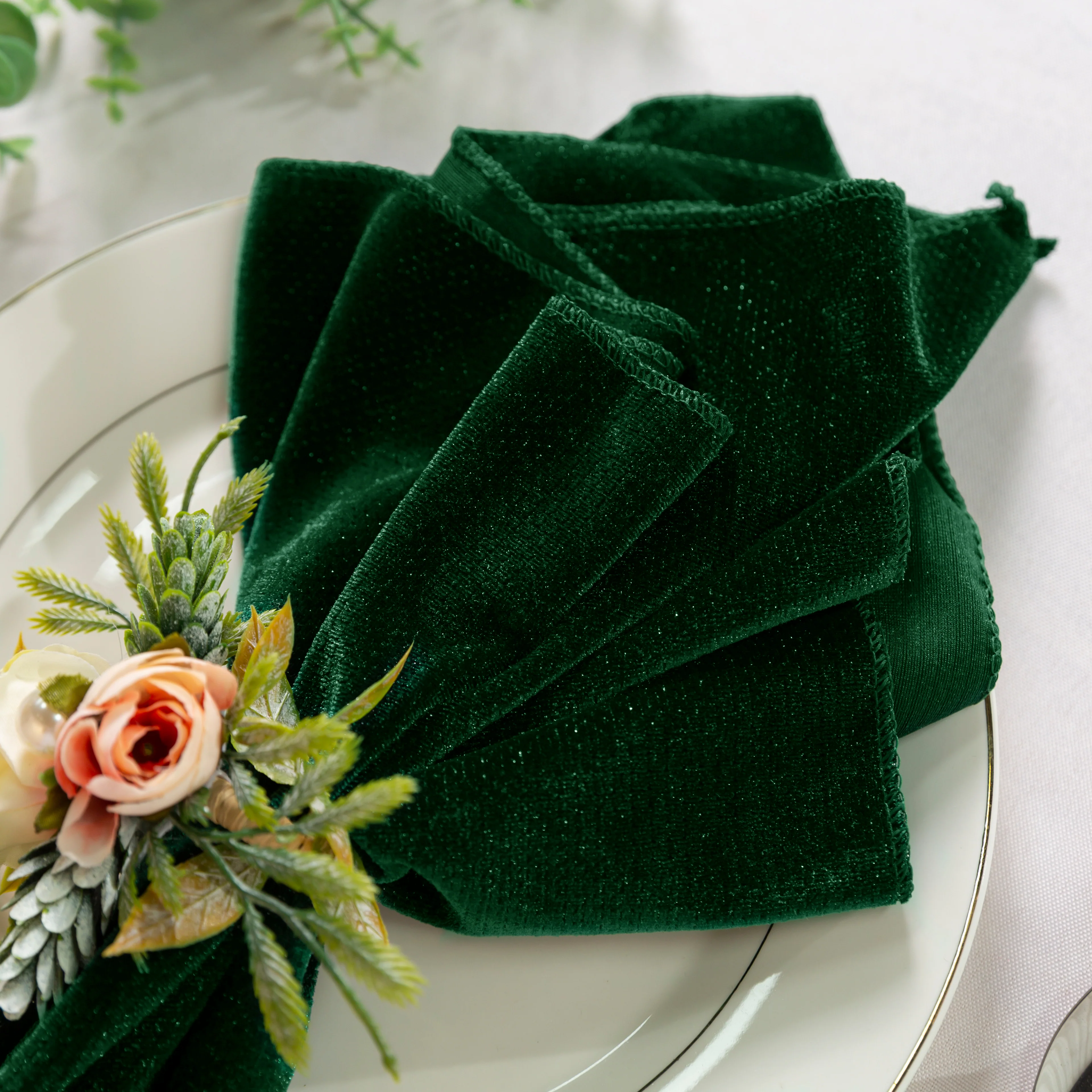 5 pcs/pk Glitter Velvet 20"x20" Linen Napkin - Emerald Green - Image 7
