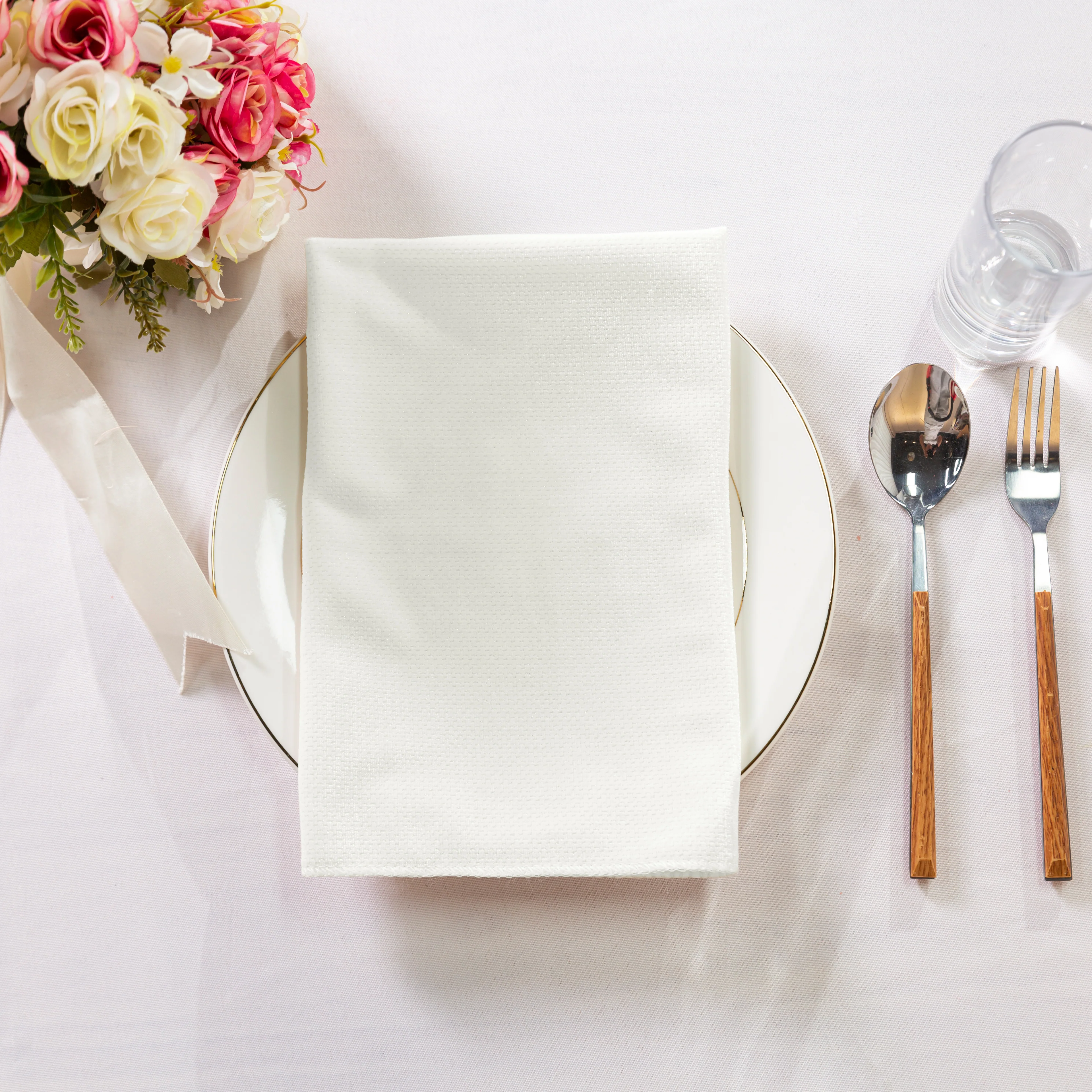 5 pcs/pk Glitter Velvet 20"x20" Linen Napkin - Ivory - Image 3