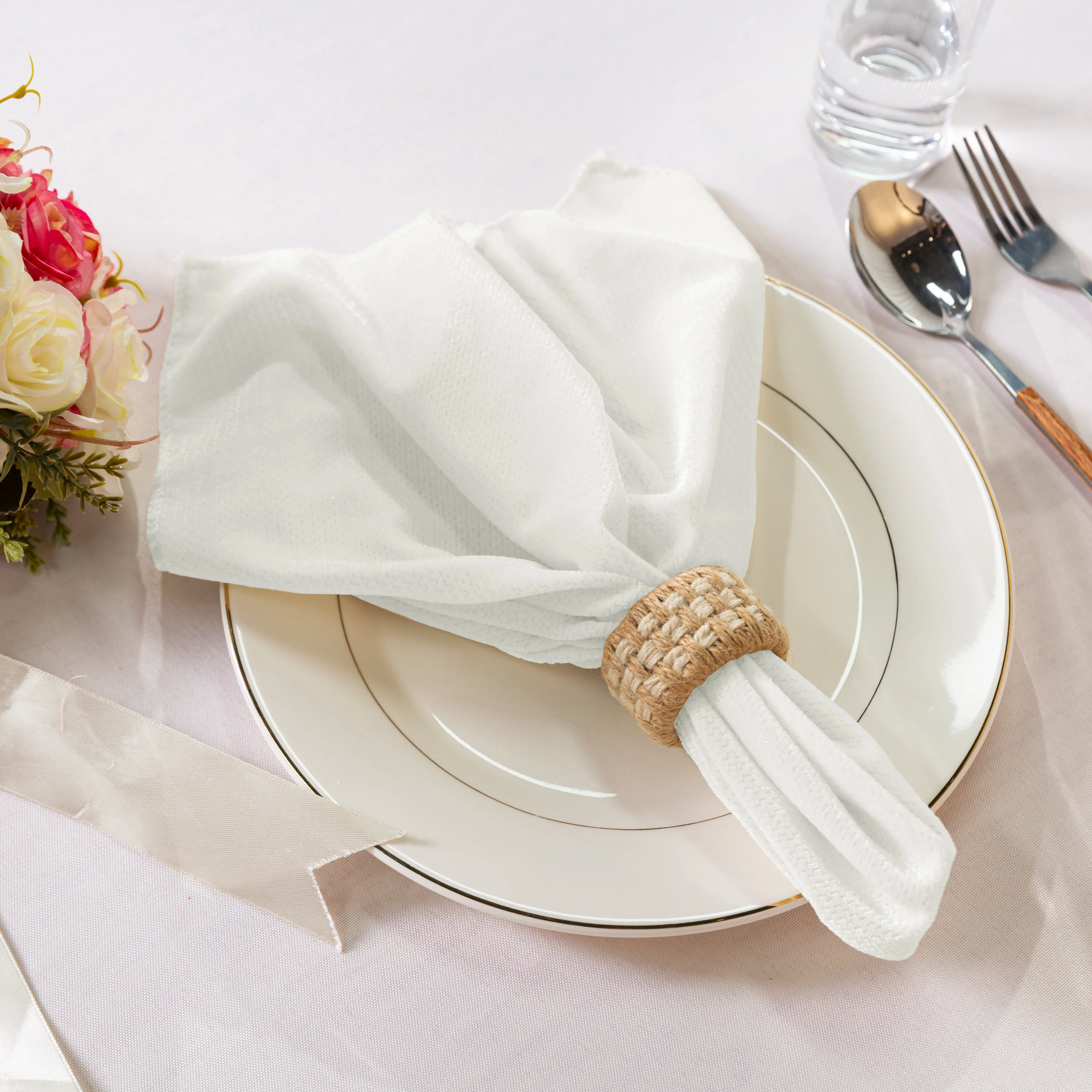 5 pcs/pk Glitter Velvet 20"x20" Linen Napkin - Ivory - Image 6
