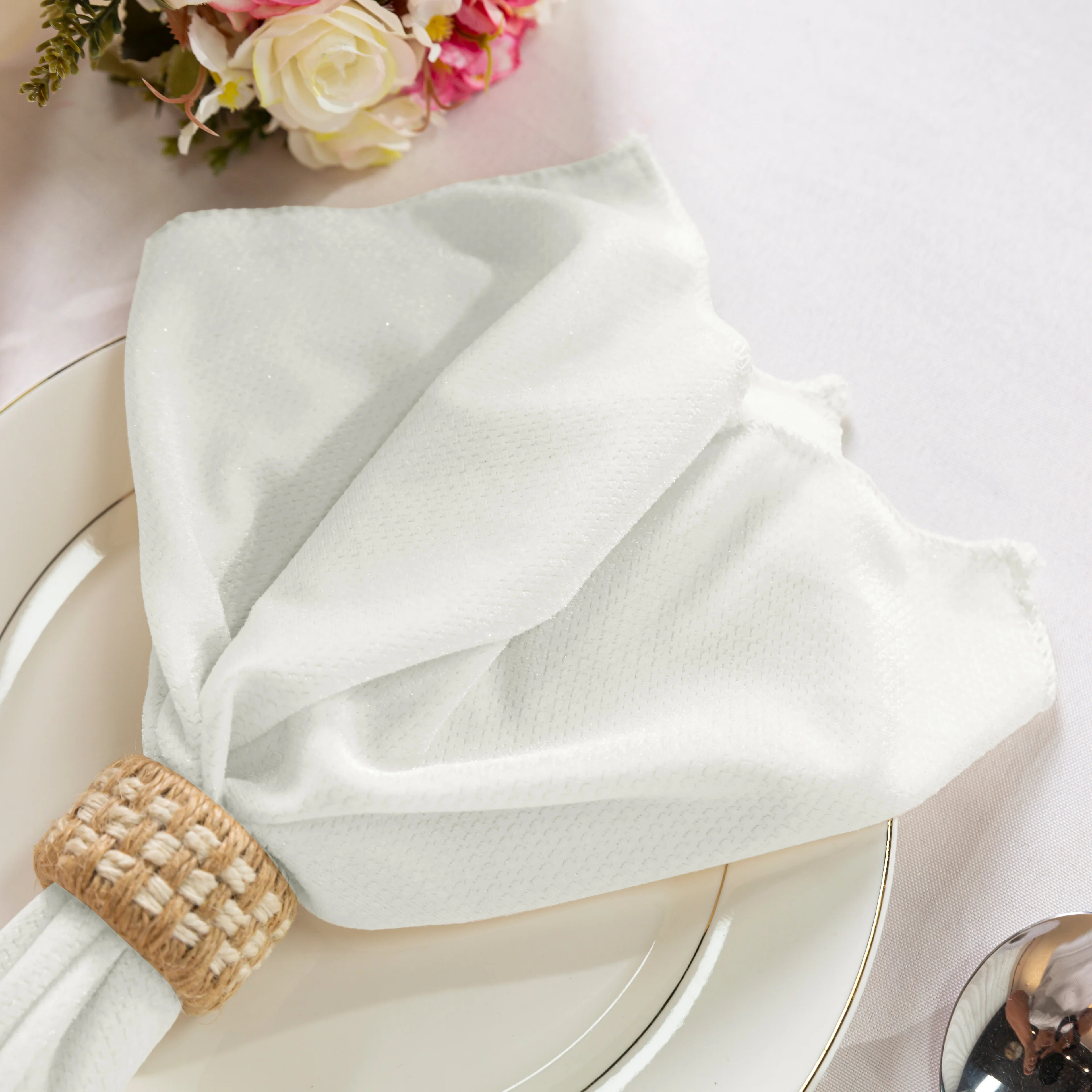 5 pcs/pk Glitter Velvet 20"x20" Linen Napkin - Ivory - Image 7