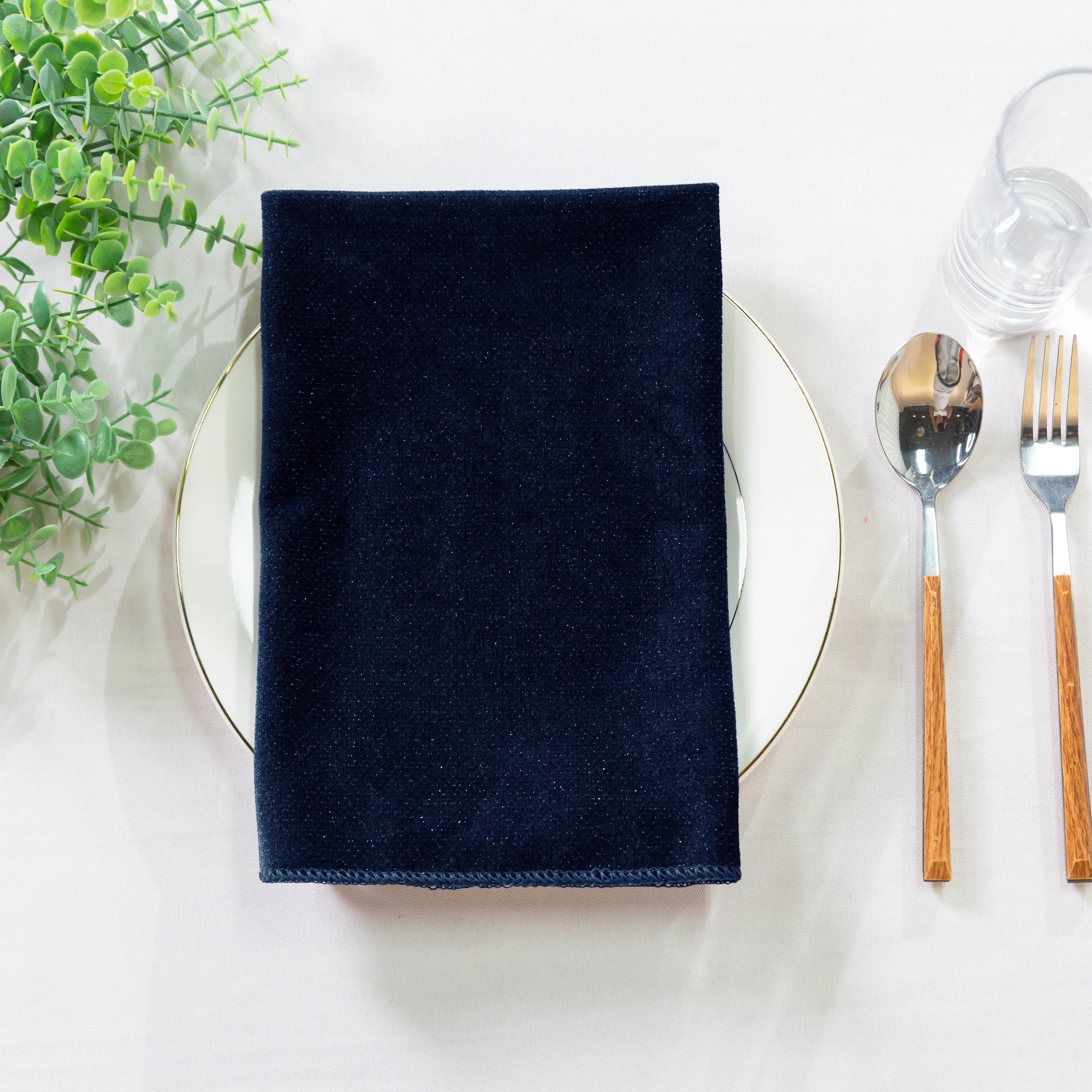 5 pcs/pk Glitter Velvet 20"x20" Linen Napkin - Navy Blue - Image 3