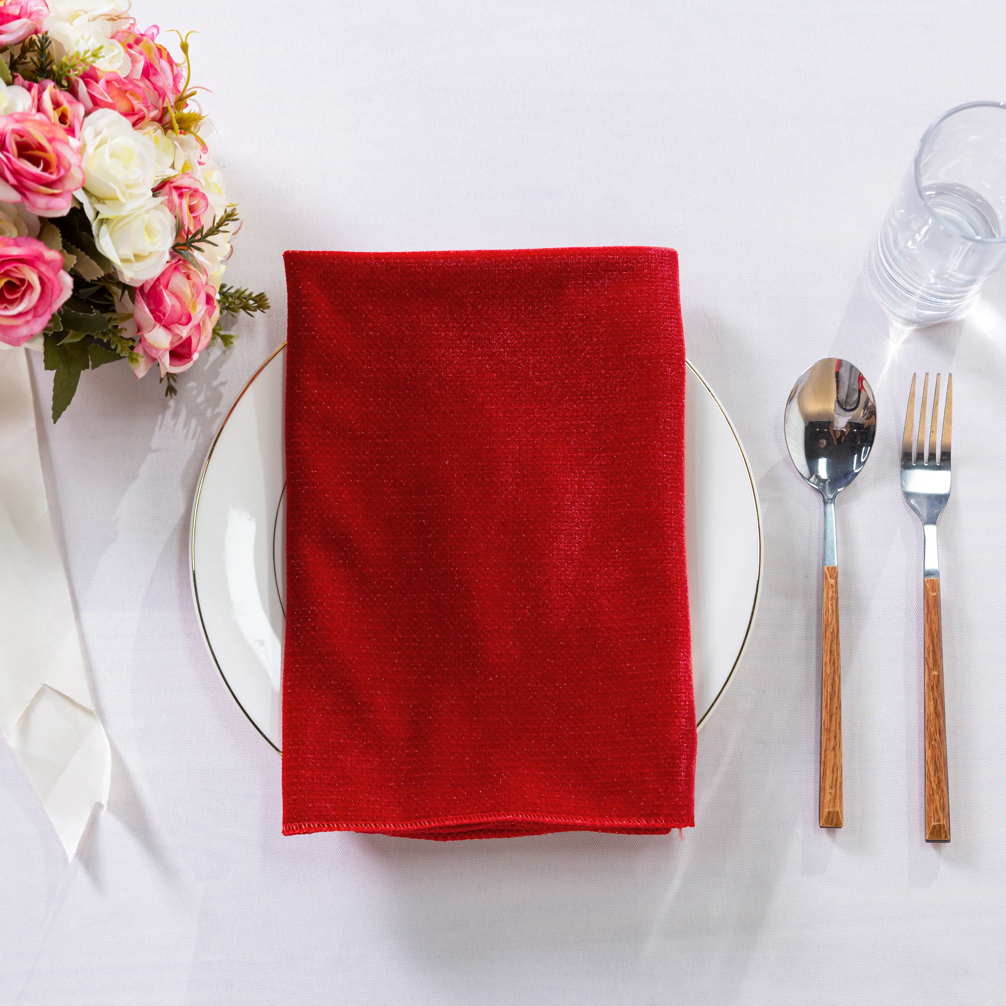 5 pcs/pk Glitter Velvet 20"x20" Linen Napkin - Red - Image 3