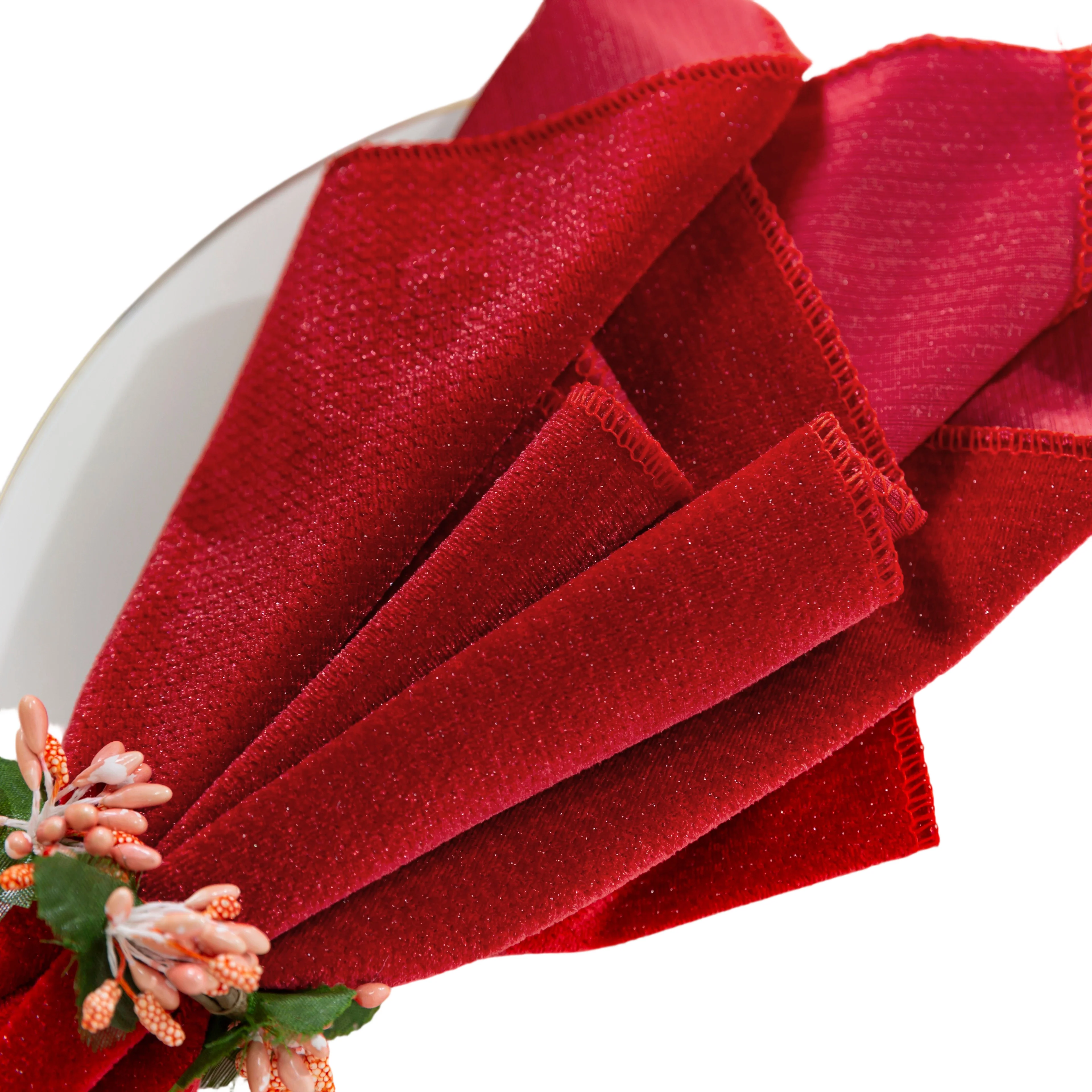 5 pcs/pk Glitter Velvet 20"x20" Linen Napkin - Red - Image 7