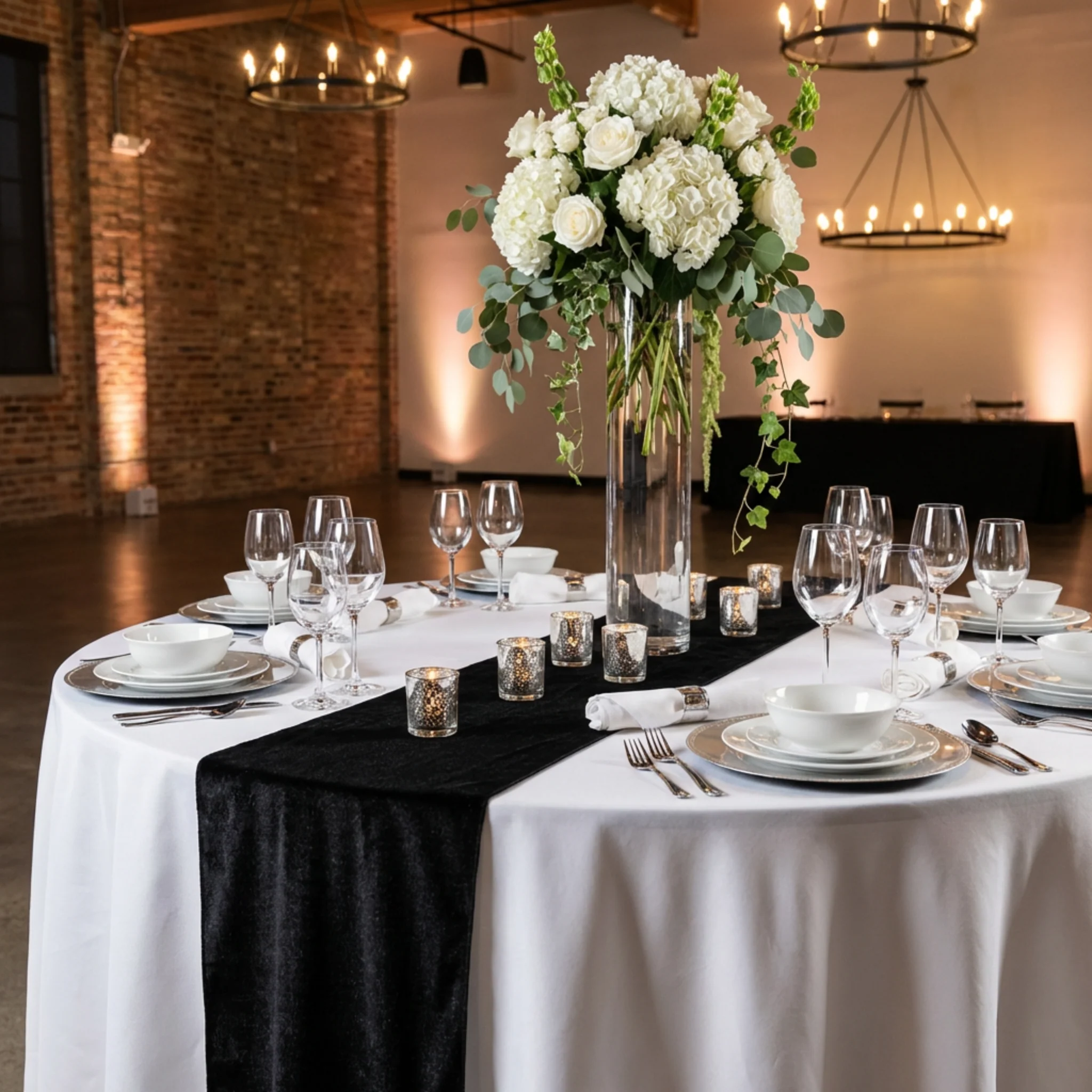Glitter Velvet Table Runner - Black - Image 2