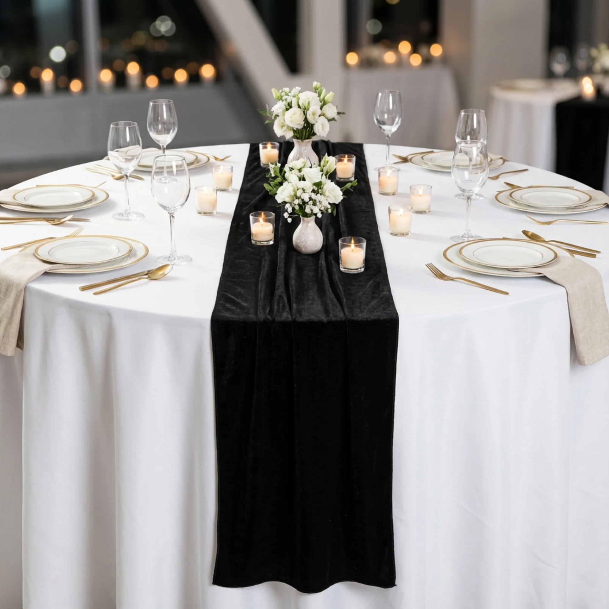 Glitter Velvet Table Runner - Black - Image 4