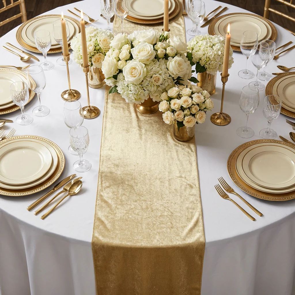 Glitter Velvet Table Runner - Champagne - Image 4