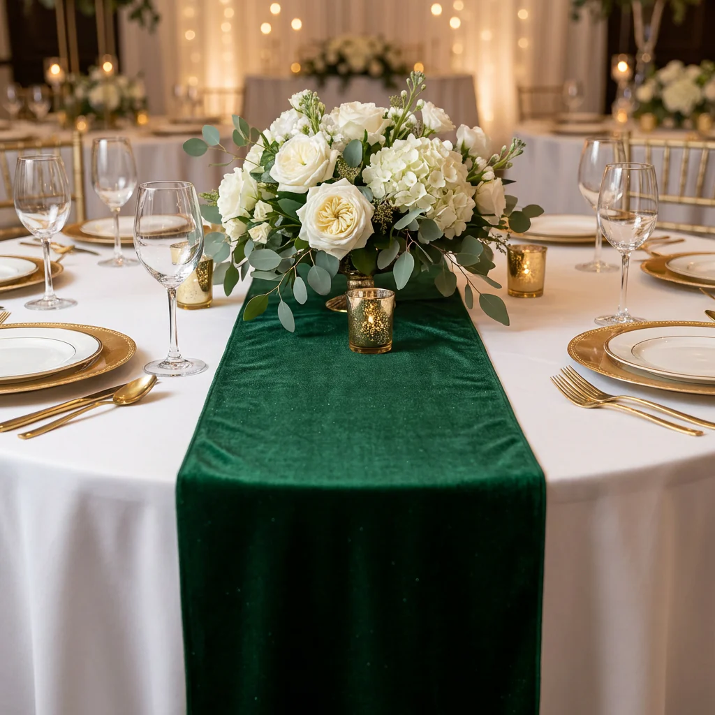 Glitter Velvet Table Runner - Emerald Green - Image 2
