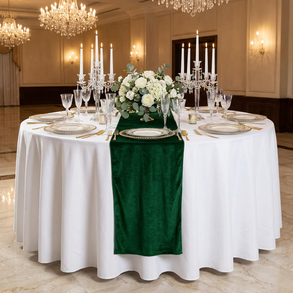 Glitter Velvet Table Runner - Emerald Green - Image 4